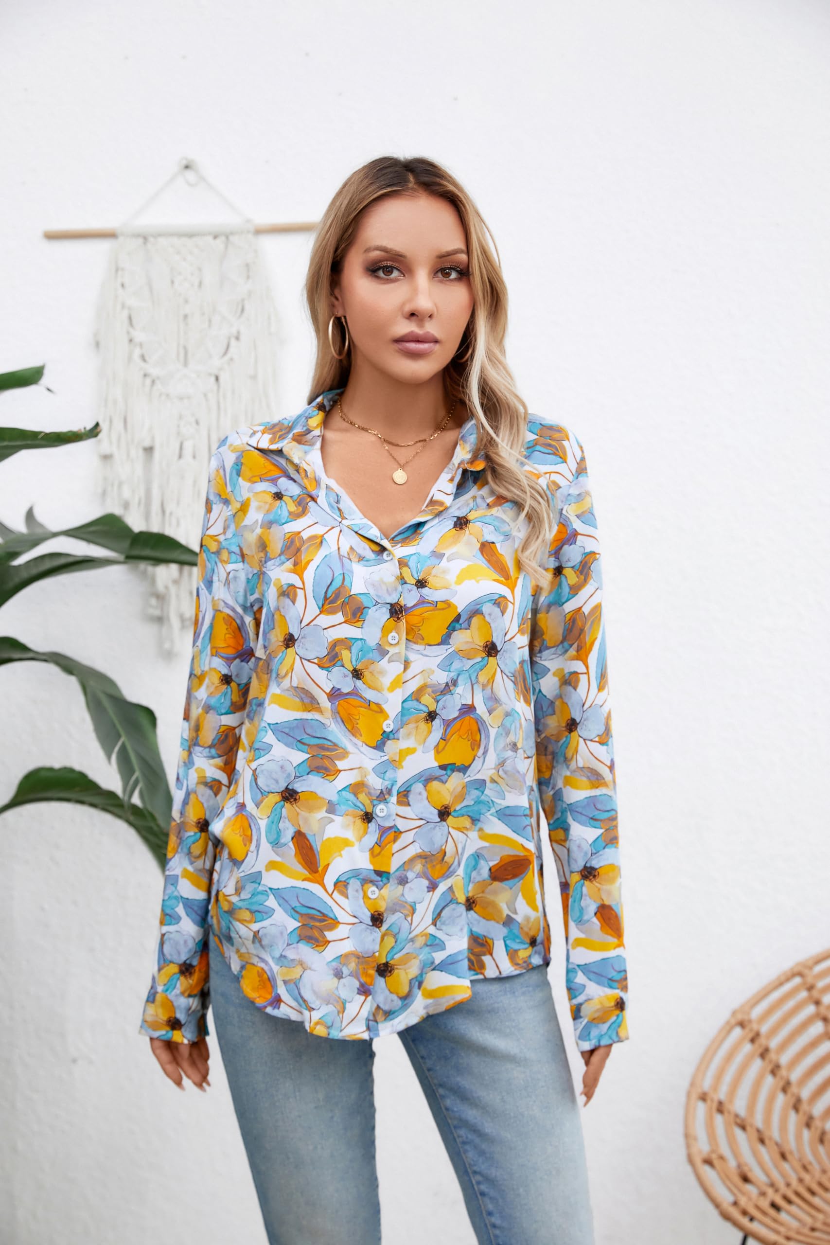 COUXILY Women's Long Sleeve Button Down Blouse - Elegant Casual & Work Tops for Office, Date Night & Everyday Wear