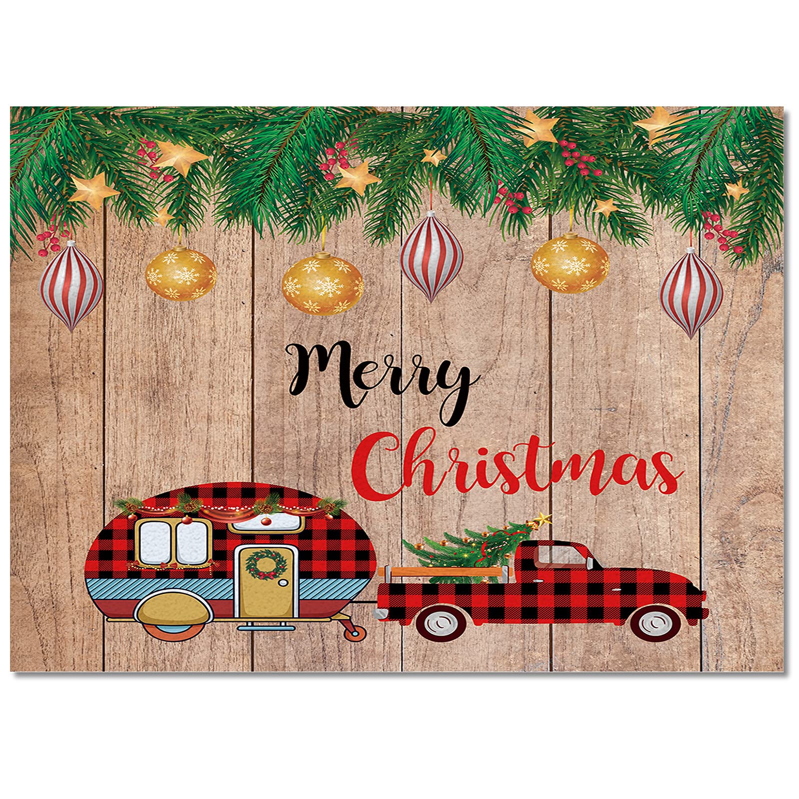 Savannan Rectangle Indoor Area Rugs - Christmas Camper Truck with Pine Tree Design, Rustic Wooden Non-Slip Accent Rug 5'x8' for Living Room, Bedroom, Office, Nursery - Perfect for Holiday Decor & Cozy Home Atmosphere