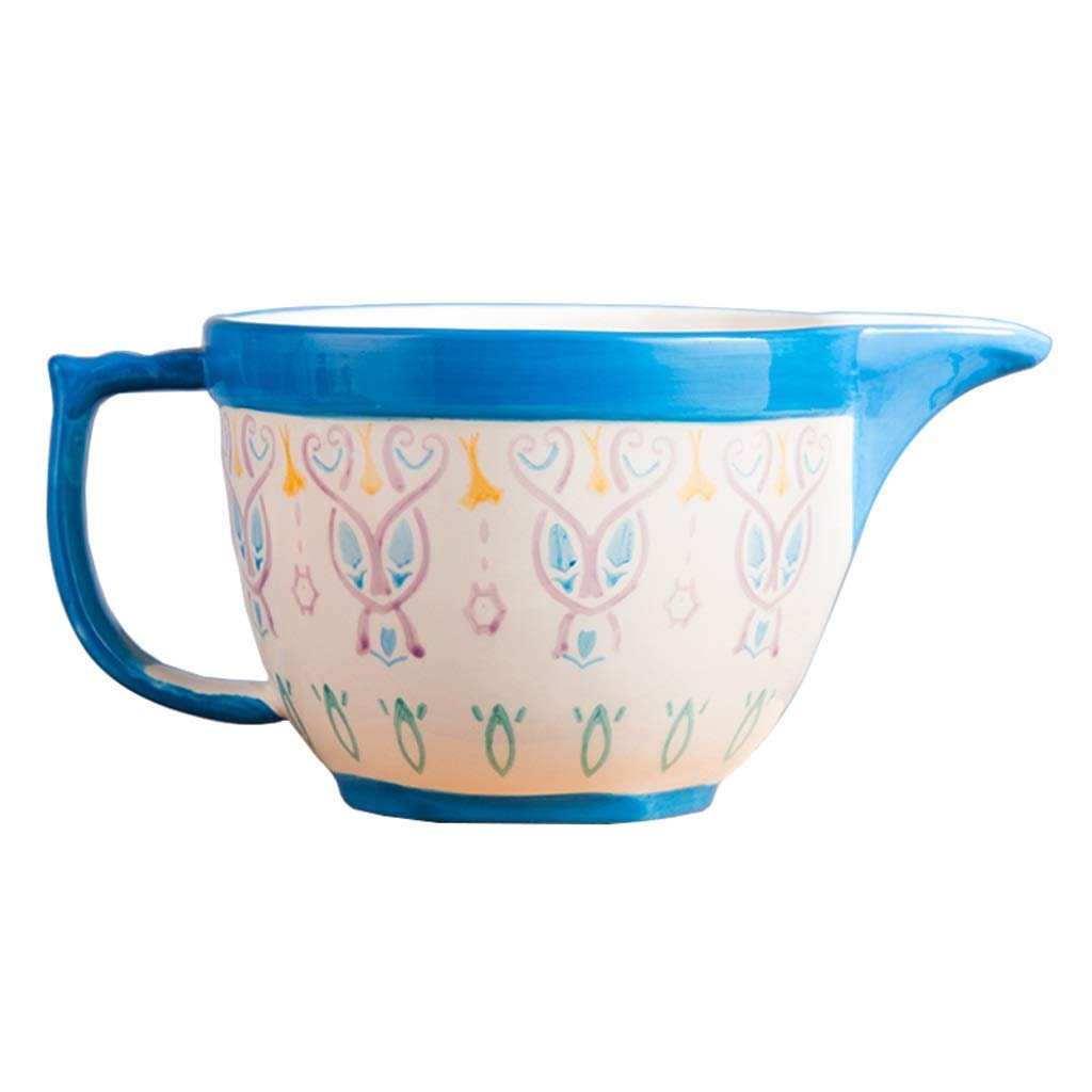 Hand-Painted Ceramic Mixing Bowl Set - 2.1 Qt Large Capacity Batter Bowl, High-Temperature Resistant Appetizer & Dinner Plates for Kitchen Decor & Baking | Perfect for Cookie Dough, Cake Mixing & Food Prep