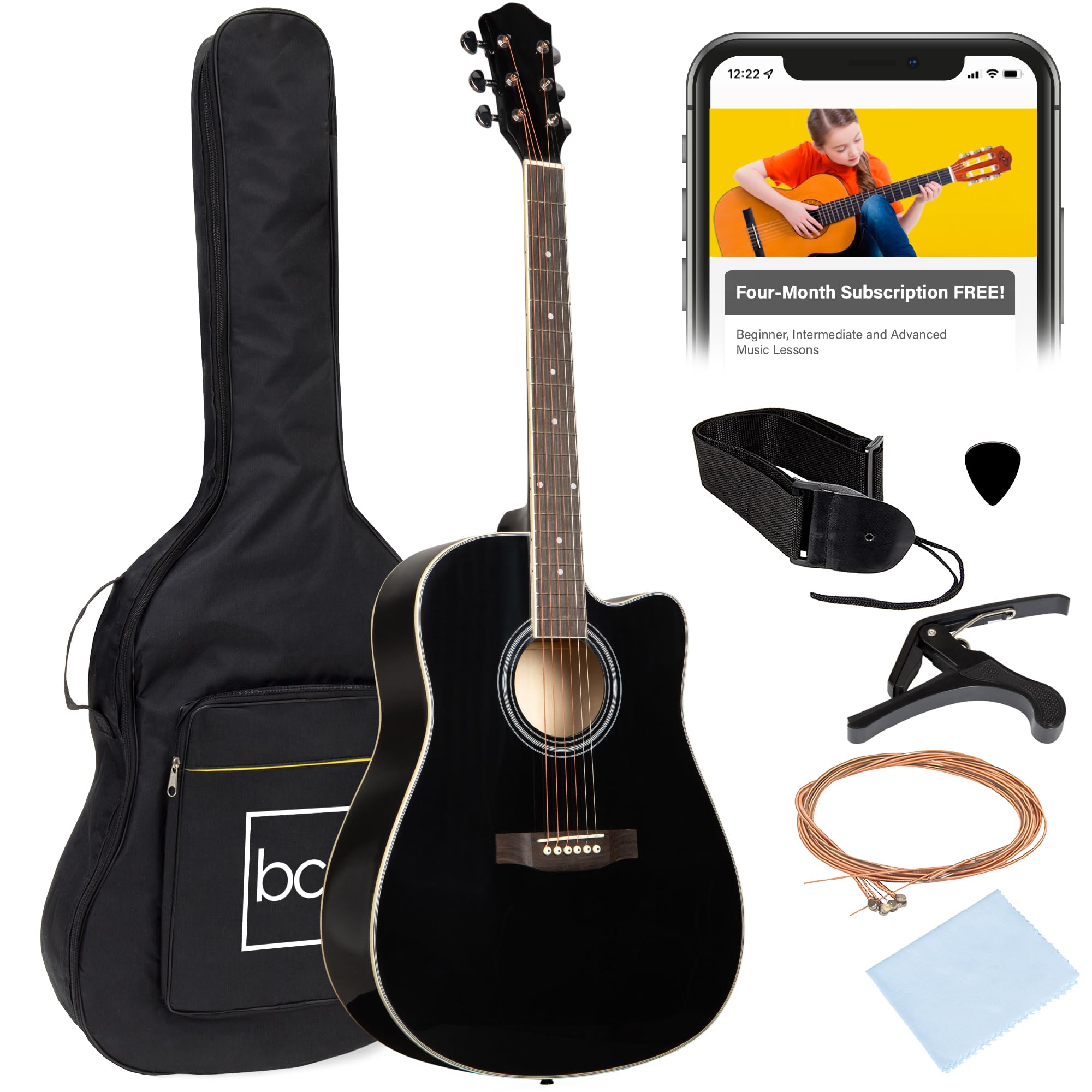Best Choice Products 41-Inch Full Size Beginner Acoustic Guitar Cutaway All Wood Starter Set with Case, Strap, Capo, Strings & Picks - Black - Perfect for Beginners, Practice, Performances & Gifts
