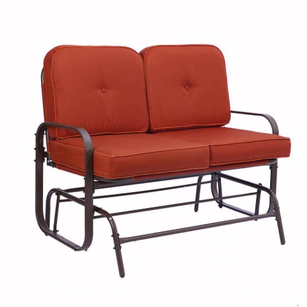 KaO0YaN 2-Person Outdoor Swing Glider Rocking Chair with Cushion - Patio Love Seat Garden Bench for Couples, Steel Frame Double Sofa Set (Red) - Perfect for Backyard Relaxation, Porch Swinging & Garden Lounging
