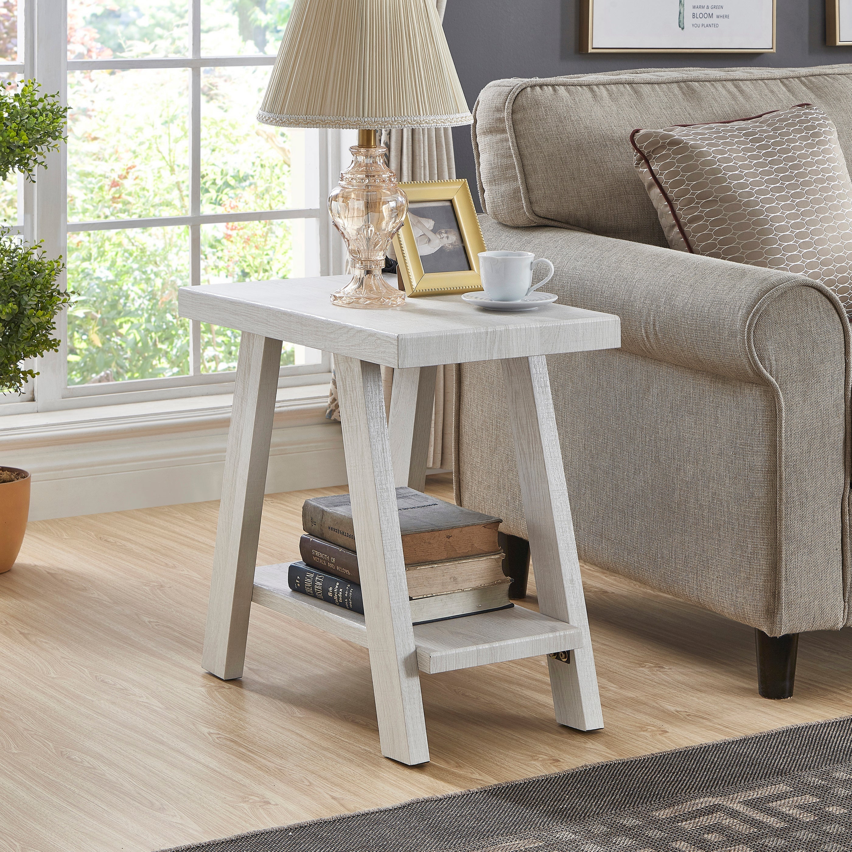 Roundhill Furniture Athens Contemporary White Wood Shelf Side Table - Perfect for Living Room, Bedroom, or Office Decor