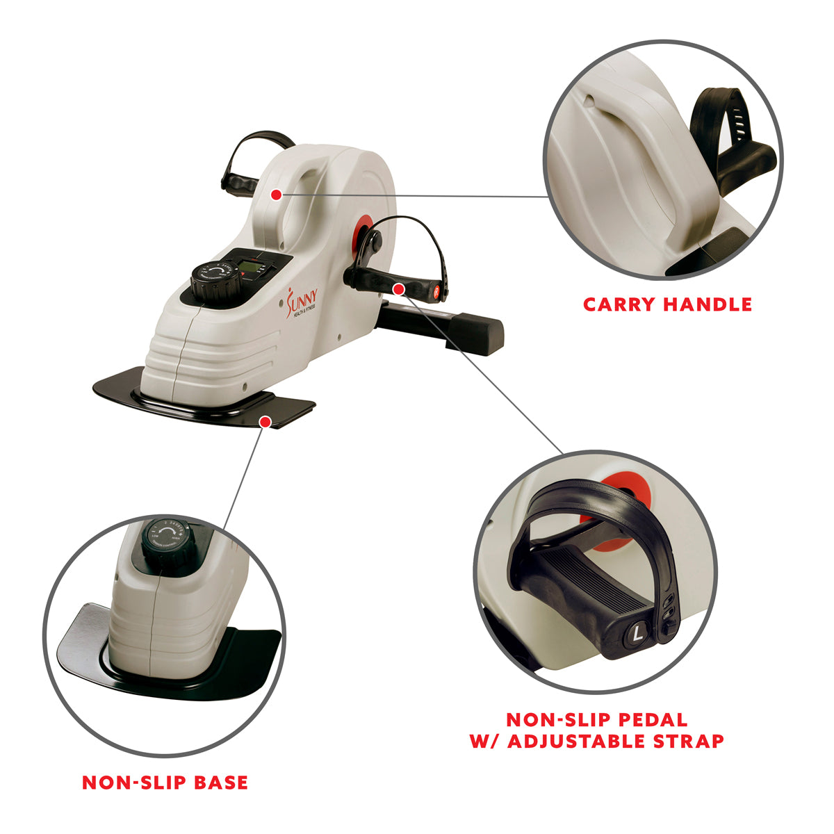 Under Desk Magnetic Cycle Pedals - Mini Exercise Bike for Office & Home Workouts - Compact Foot Pedal Exerciser for Legs & Arms While Sitting