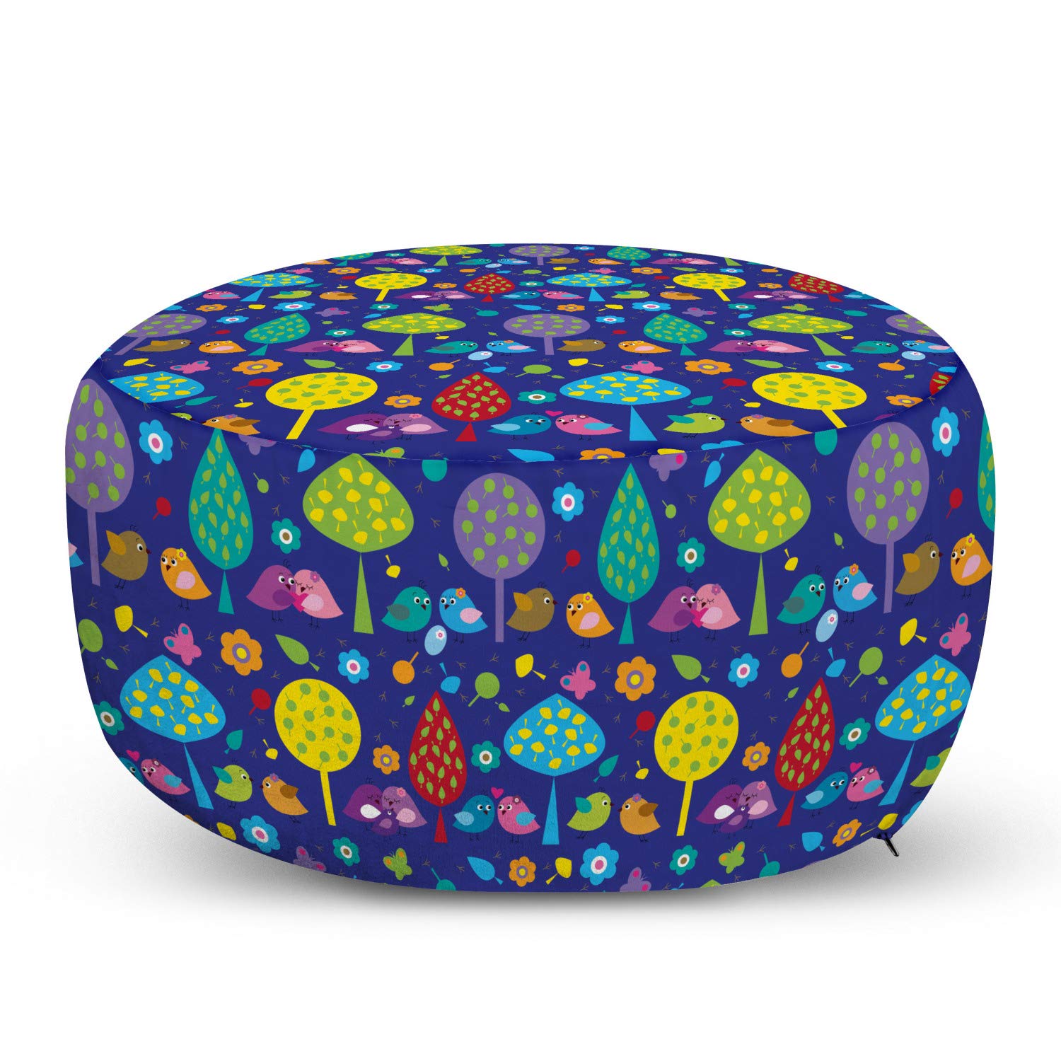 Ambesonne Valentines Ottoman Pouf - Colorful Cartoon Love Birds Design, Soft Foot Rest with Removable Cover for Living Room & Bedroom Decor | Perfect for Romantic Home Decor, Cozy Seating & Gift Ideas