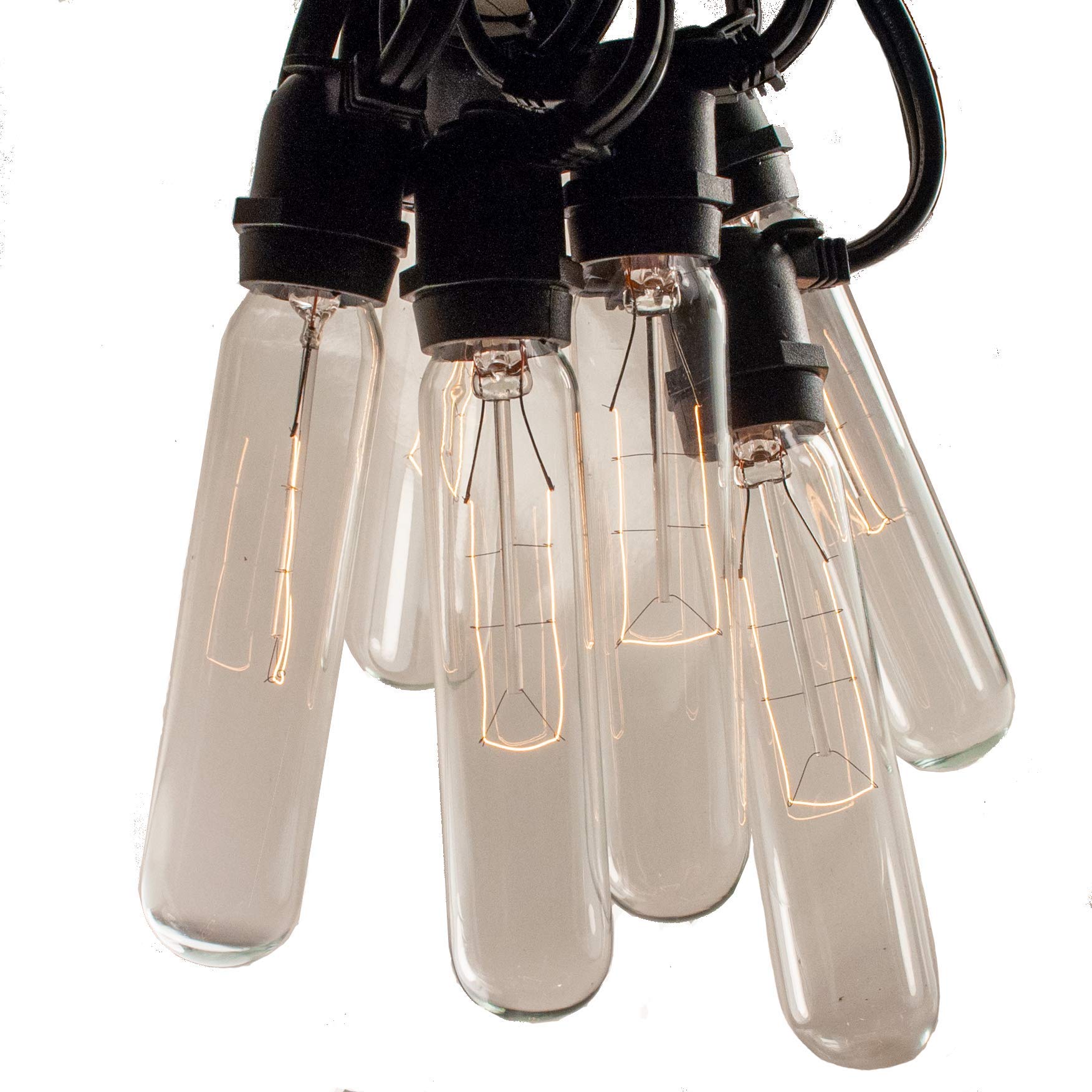Commercial Edison Bulb Outdoor String Lights - 50 ft Black Wire with Hand-Threaded Filament (T25 Tube) - Perfect for Patio, Garden, Restaurant & Wedding Decor