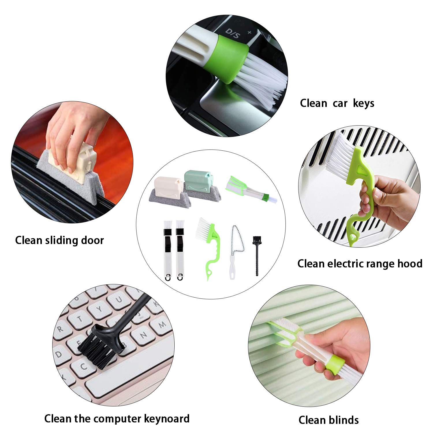 8-Piece Handheld Groove & Gap Cleaning Kit - Multi-Purpose Crevice Brushes for Sliding Doors, Window Tracks, Tile Lines, Shutters, Car Vents, AC Units & Keyboards | Perfect for Home, Office & Auto Deep Cleaning