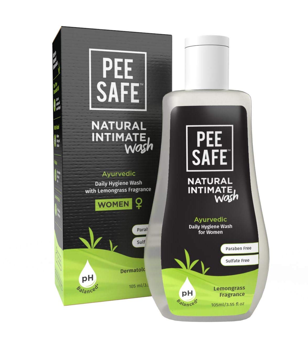 Pee Safe Natural Ayurvedic Intimate Wash for Women with Lemongrass Fragrance - 100% Alcohol-Free Feminine Hygiene (105ml) & pH-Balanced Intimate Wipes (10-Pack) | Gentle Cleansing for Daily Use, Travel & Post-Workout Care