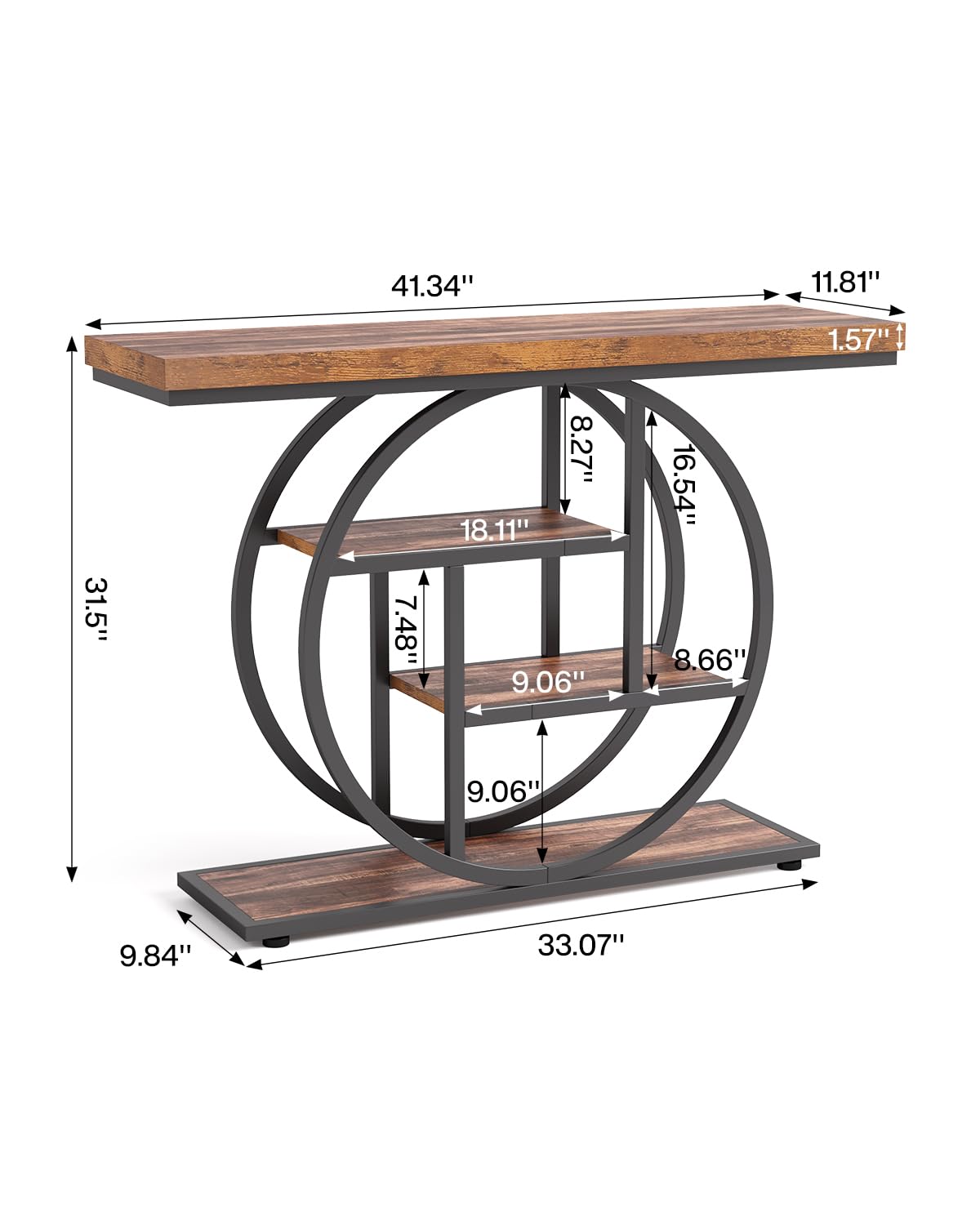 LITTLE TREE 4-Tier Console Table - 41.3 Inch Industrial Entryway Sofa Table for Living Room, Rustic Brown & Black Hallway Furniture - Perfect for Small Space Organization & Home Decor