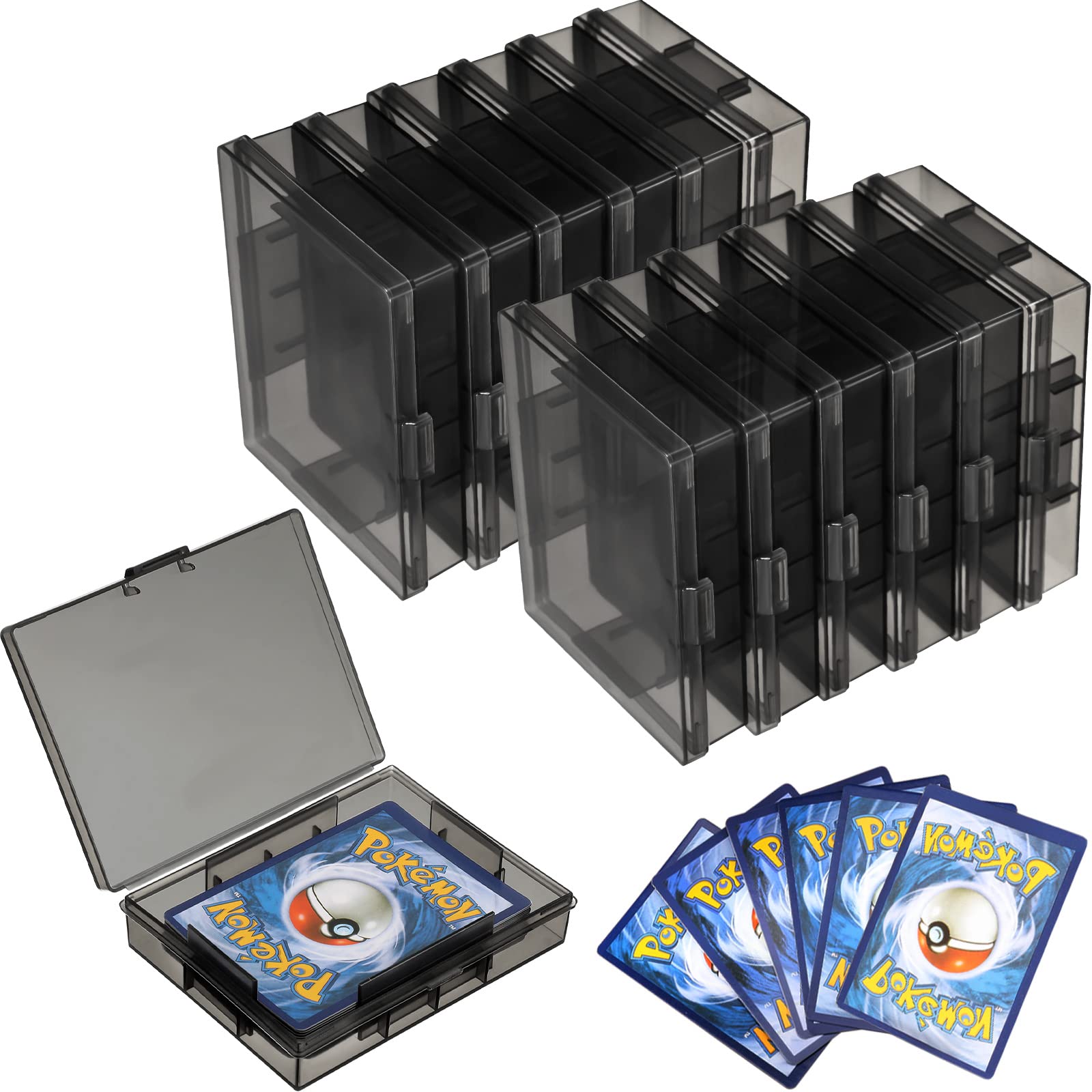 12-Piece Clear Plastic Playing Card Deck Storage Boxes - Empty Card Holder Organizer with Snap Closure (Black Transparent) - Perfect for MTG, Pokemon, Yu-Gi-Oh Card Collection & Game Nights