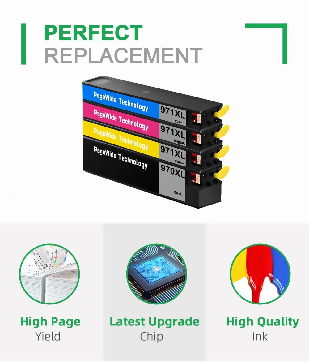 HP 970XL 971XL Compatible Ink Cartridges (4 Pack) - Replacement for HP 970 971 XL, Works with HP OfficeJet Pro X576dw X451dn X451dw X476dw X476dn X551dw Printers - Ideal for Home Office & High-Volume Printing