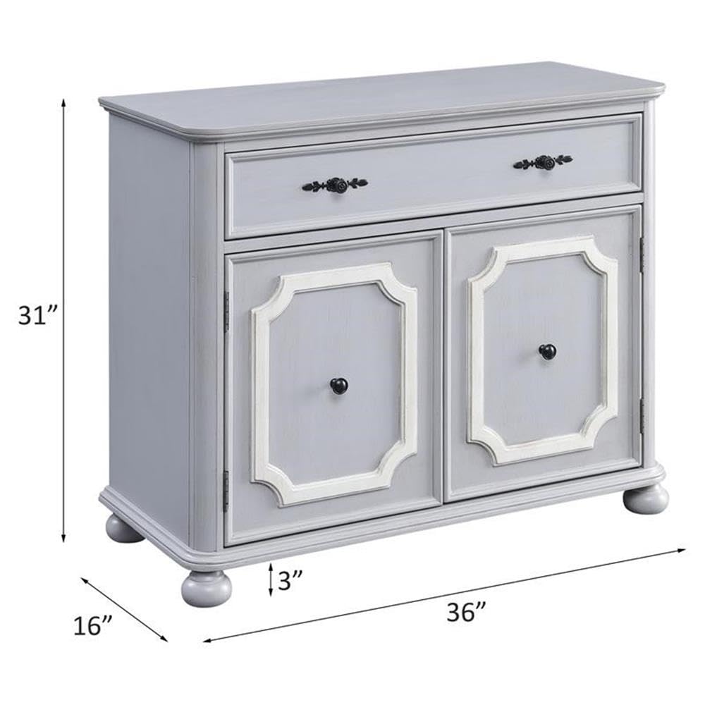 Gray Acme Enyin Wooden 1-Drawer Storage Cabinet with Double Doors - Perfect for Bedroom Closet Organization & Living Room Decor