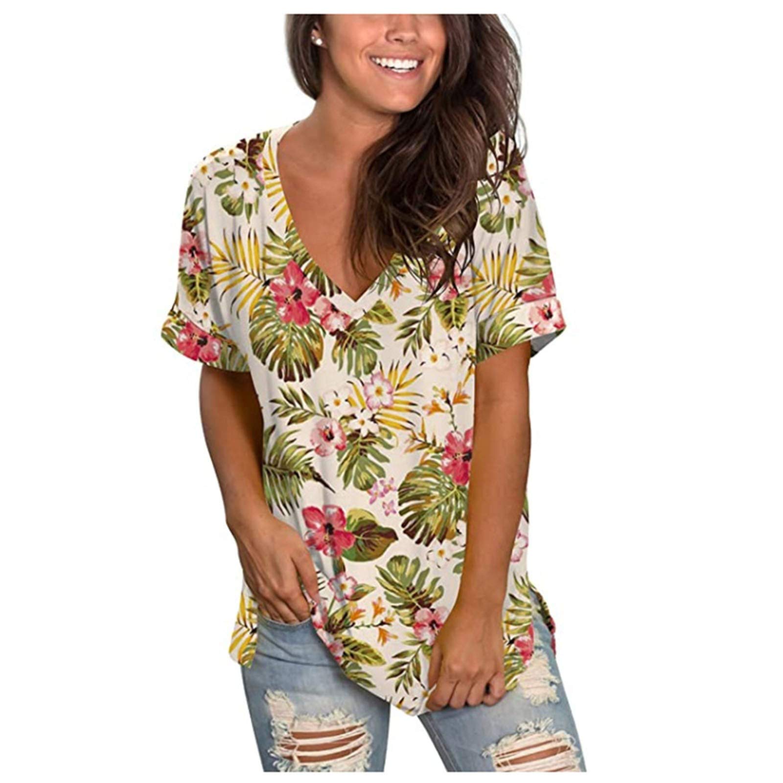 Women's Basic Comfy V-Neck Tie-Dye T-Shirt - Loose Fit Casual Short Sleeve Summer Tee with Pocket | Perfect for Beach Outings, Weekend Errands & Layering