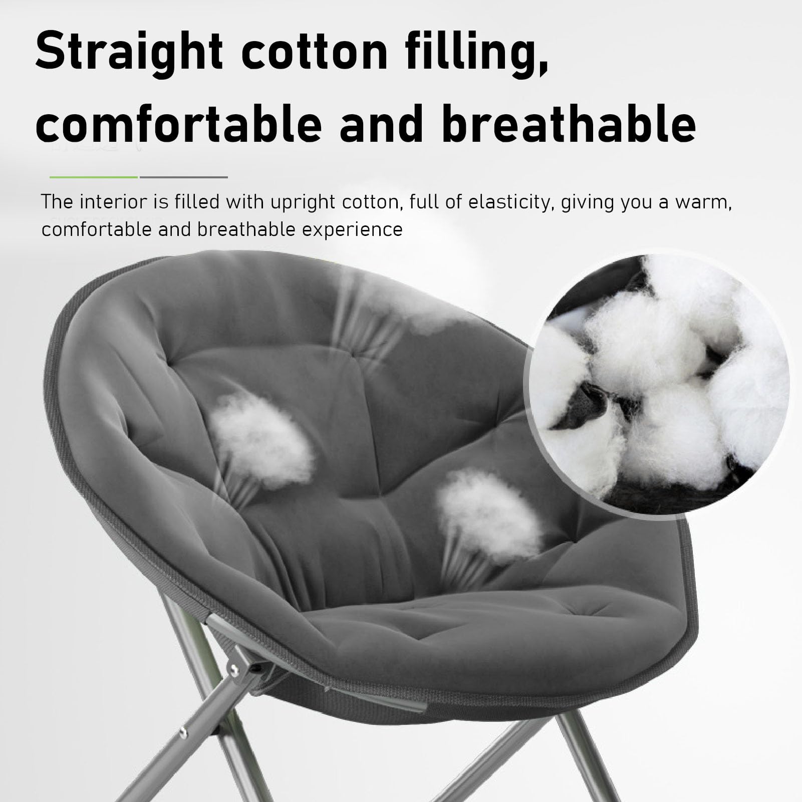Steel Alloy Folding Chair - Oversized Round Padded Moon Chair with Soft Cushion | Portable & Stable Foldable Chair for Camping, Beach, Picnic, Outdoor Relaxation, Patio Lounging & Backyard Gatherings