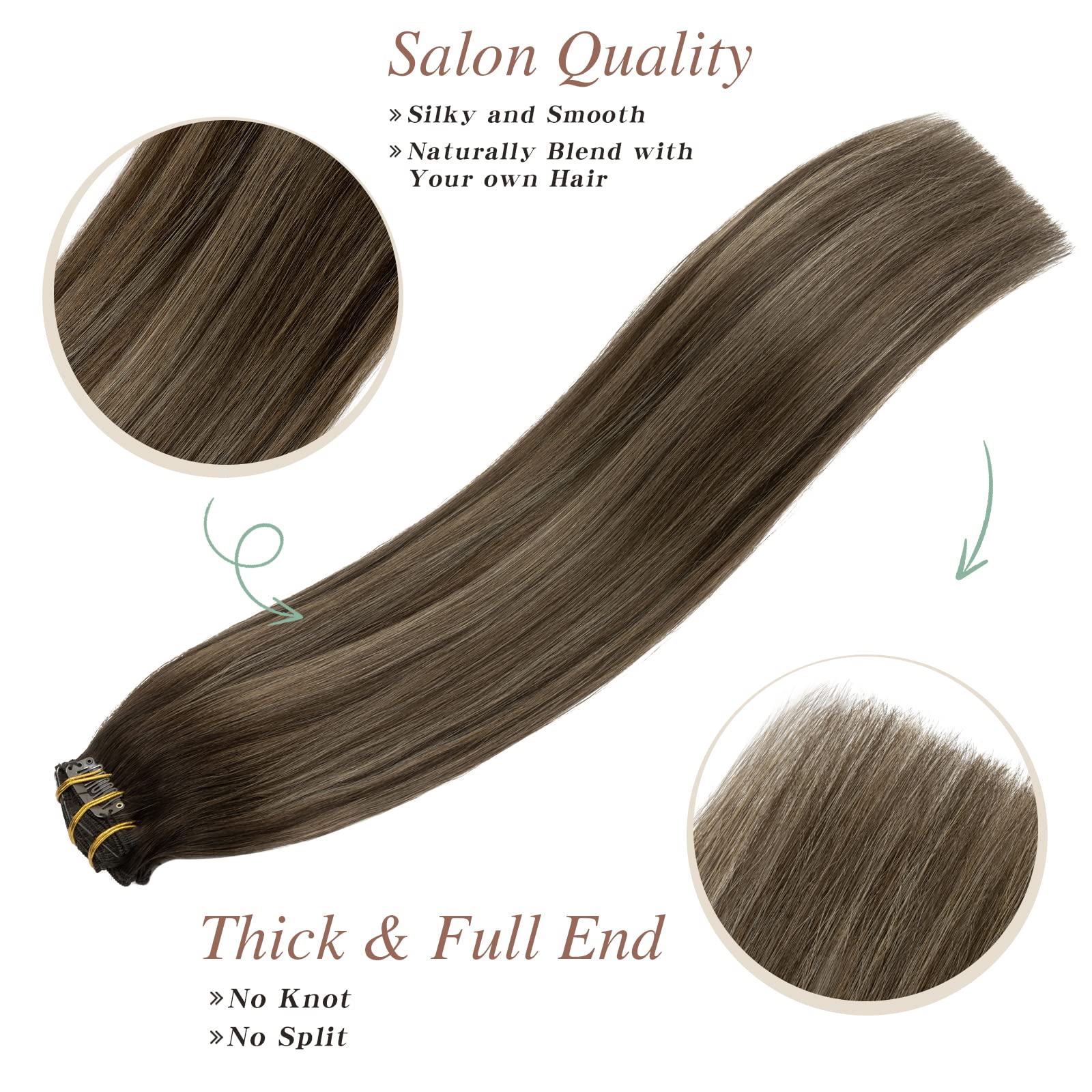SEGO Clip In Hair Extensions - 100% Real Human Hair, Seamless Balayage, Double Weft, Natural Straight (14/16/18/20/22 Inch, 7PCS 120g) for Women - Perfect for Daily Styling, Parties & Special Occasions