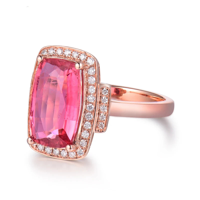 18K Rose Gold Pink Tourmaline Diamond Ring for Women - Elegant Engagement, Wedding & Mother's Day Gift Jewelry | Perfect for Proposals, Anniversaries & Special Occasions