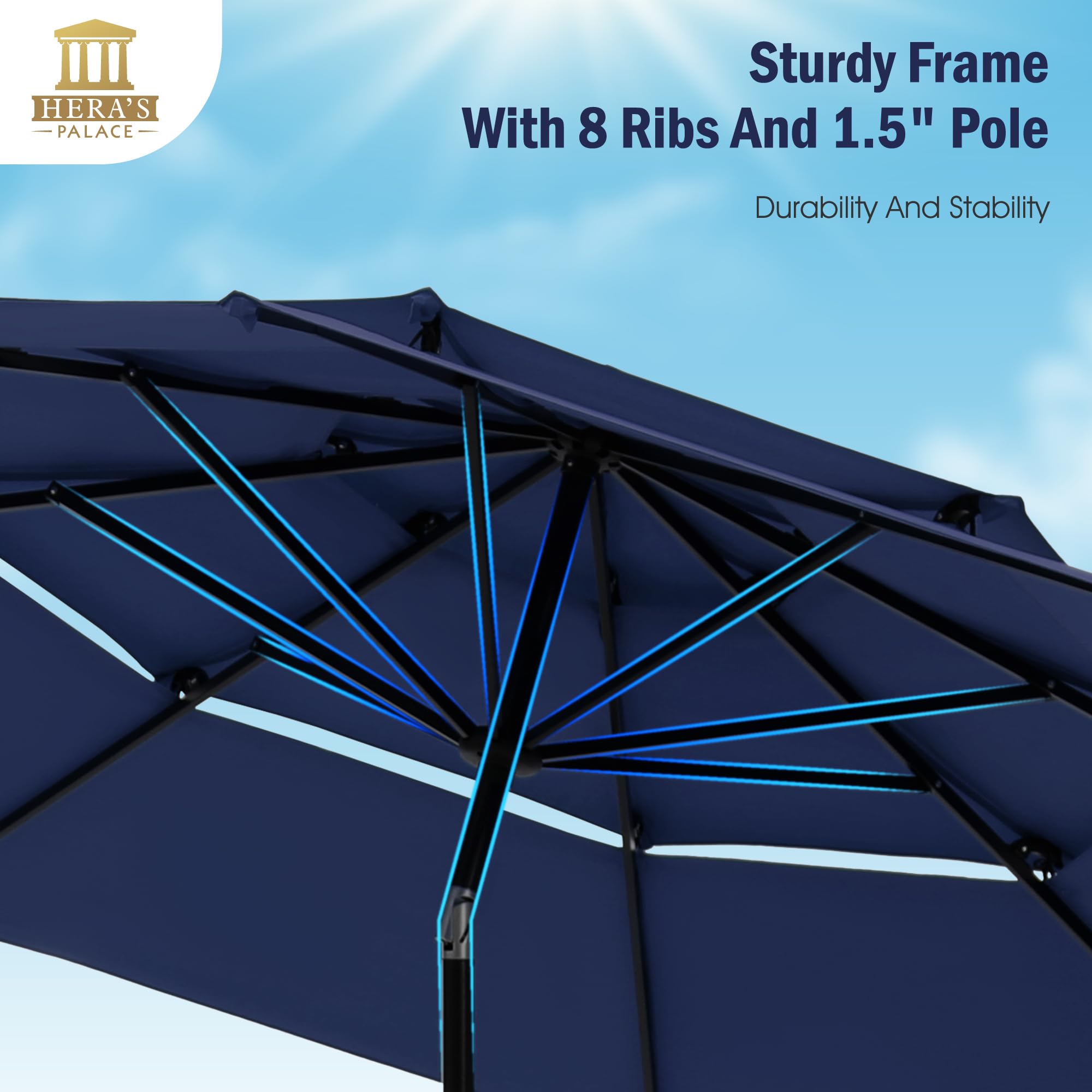 HERA'S PALACE 10 Ft 3-Tier Outdoor Patio Umbrella with Ventilation & Tilt Adjustment - UV Protection Sun Shade for Backyard, Pool, Garden, Deck, and Outdoor Dining