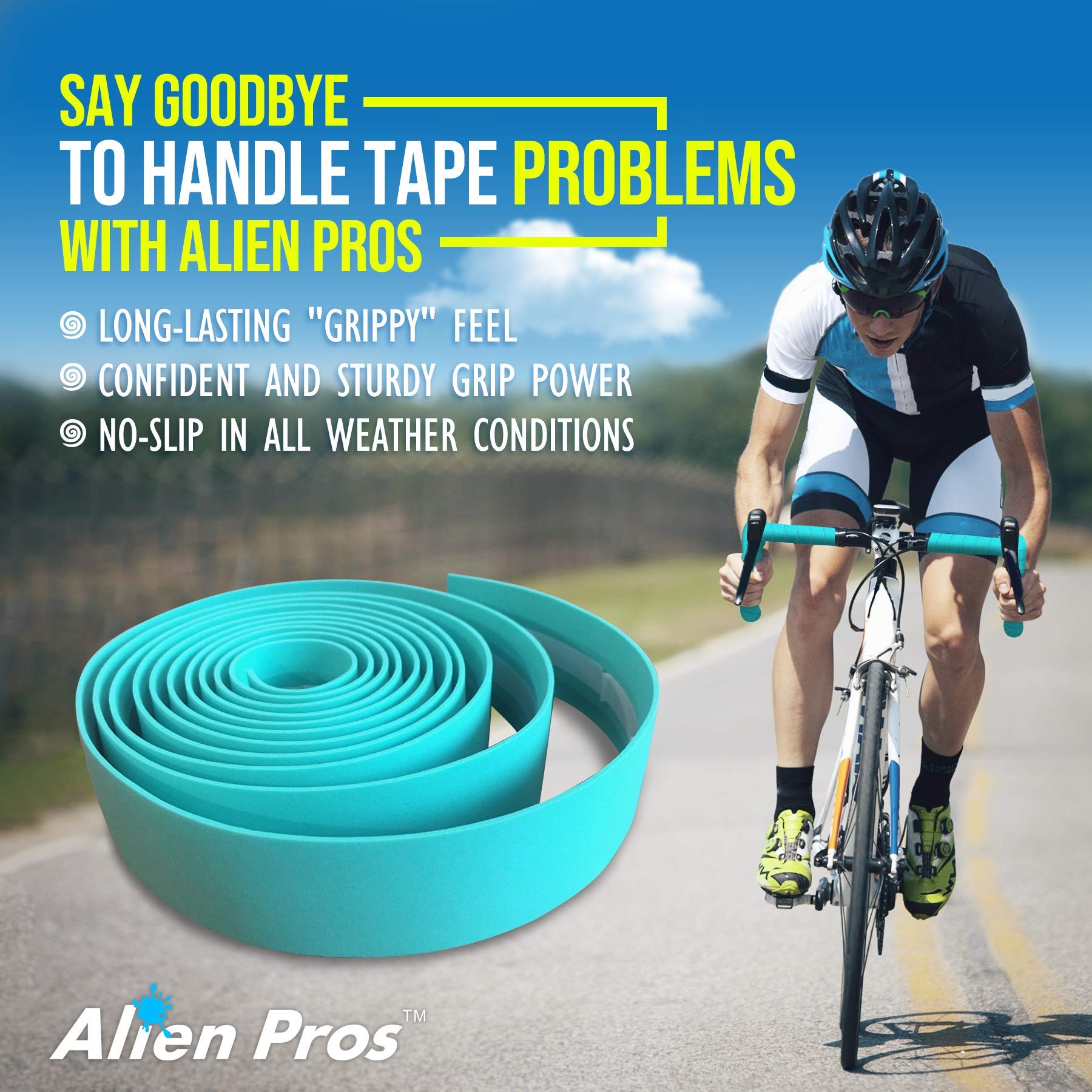 ALIEN PROS Set of 6 Bianchi Green Bike Handlebar Tape - Premium EVA Foam Handlebar Wrap for Comfortable Cycling | Perfect for Road Bikes, Mountain Bikes & Commuter Bikes