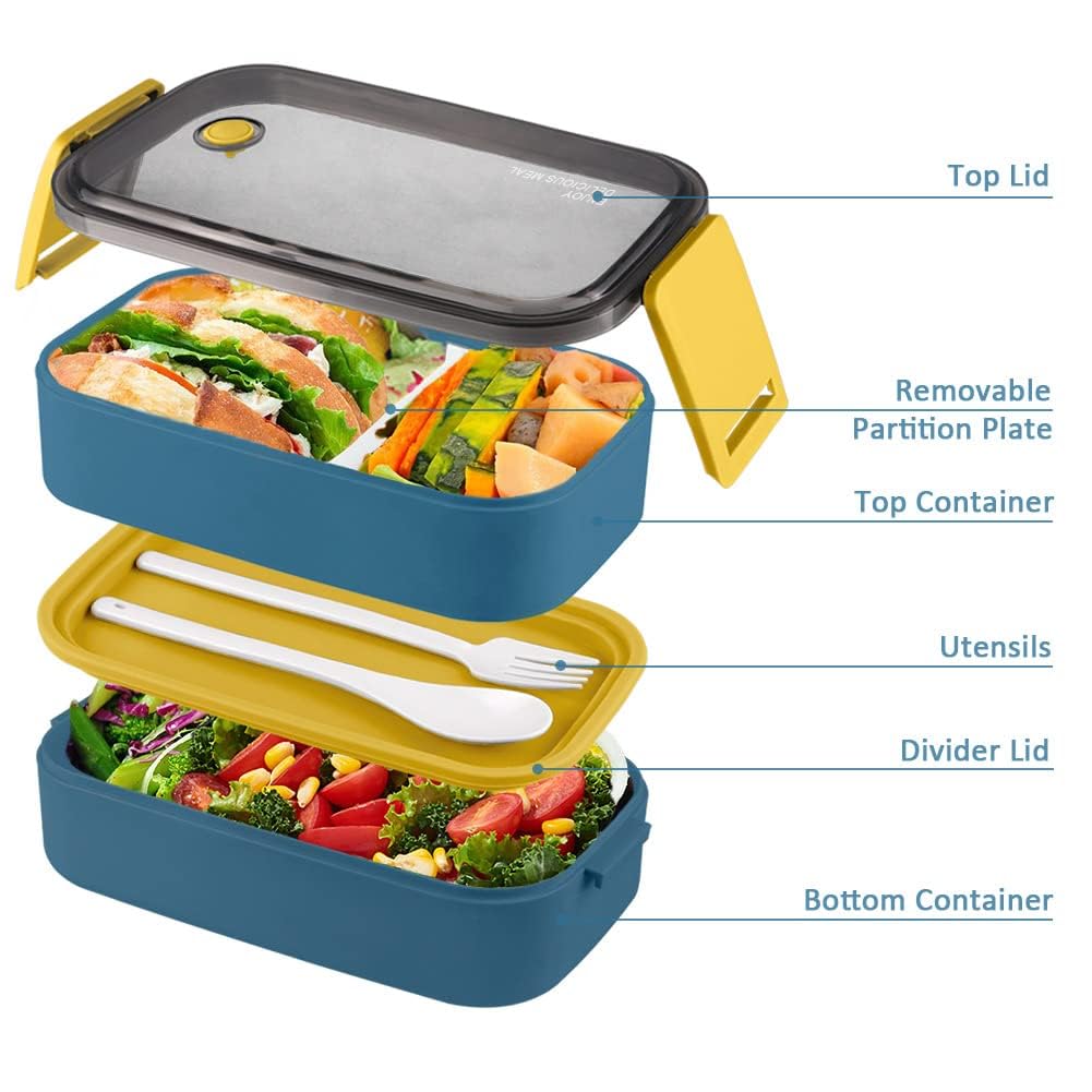 NatraProw Adult Lunch Box - Leakproof 2-Layer Bento Box with Detachable Divider & Utensils | BPA Free, Microwave Safe Meal Prep Container | Perfect for Office, School, Picnics & Travel