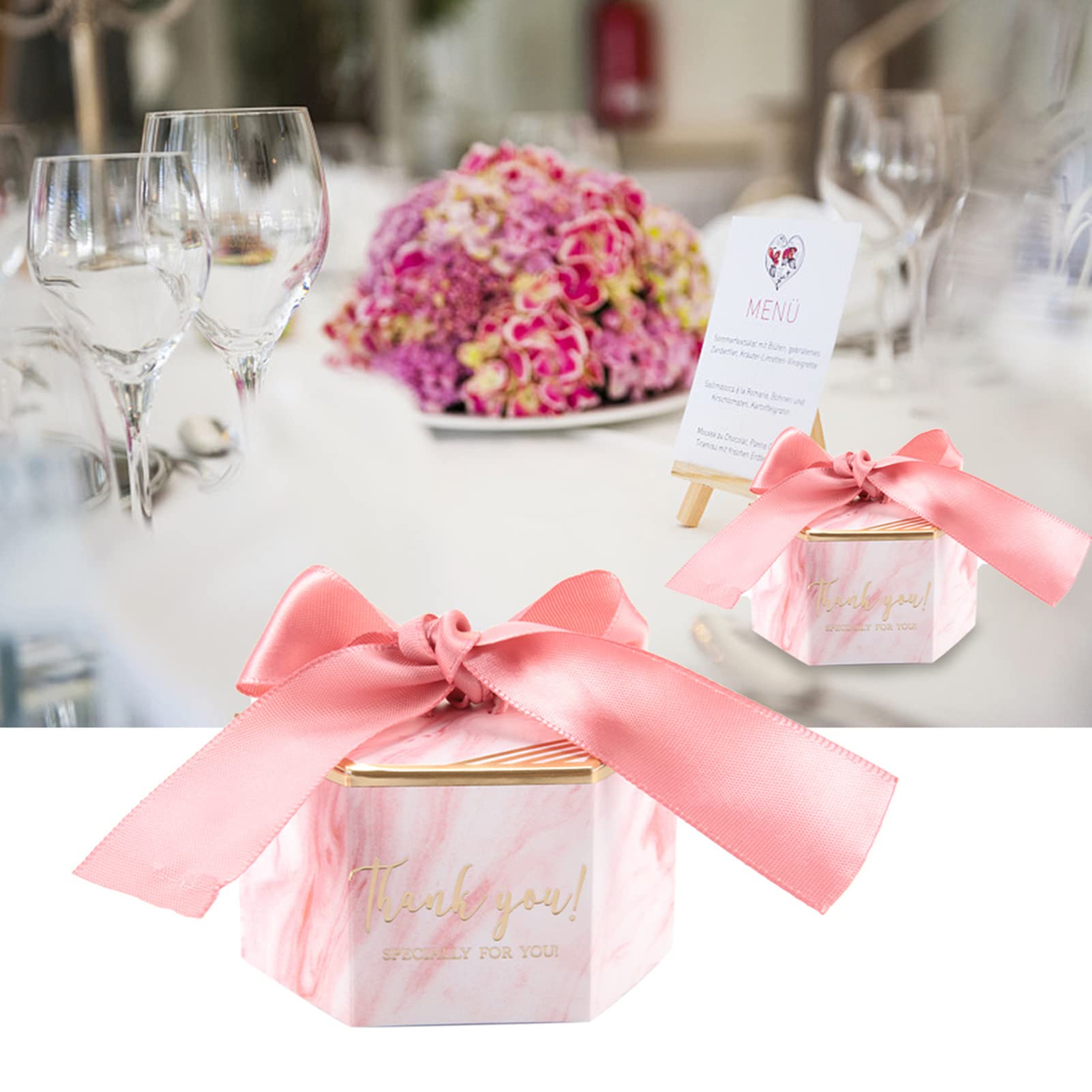 Zerodis 30Pcs Elegant Marble Print Wedding Favor Boxes with Ribbons - Small Candy Gift Bags for Bridal Showers, Birthday Parties & Baby Showers - Perfect for Party Decorations, Wedding Favors & Candy Packaging