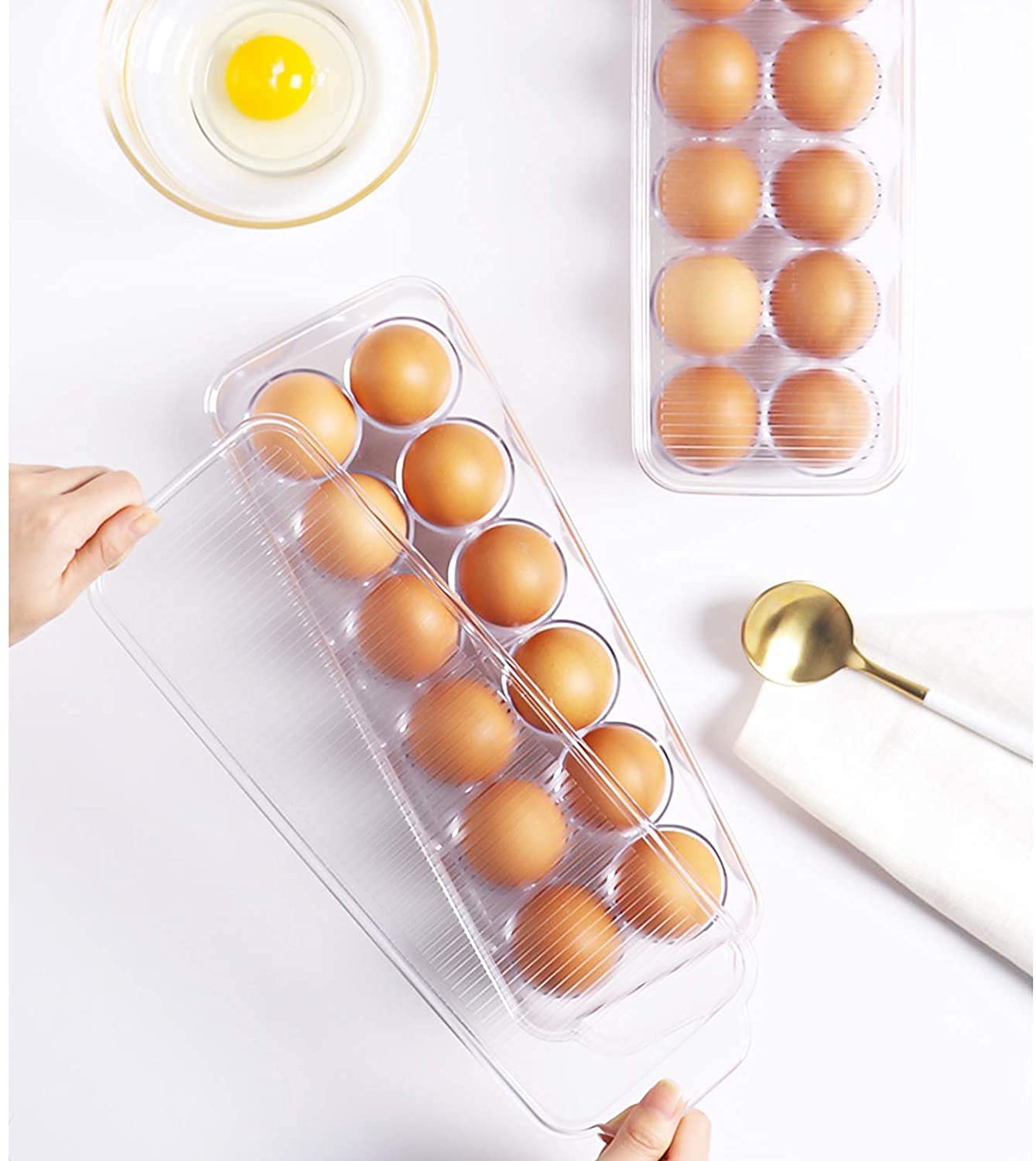 LISHONN Stackable Acrylic Egg Storage Container - 12 Egg Capacity Refrigerator Organizer with Clear Lid | Perfect for Kitchen Organization, Farm Fresh Eggs & Space-Saving Refrigerator Storage