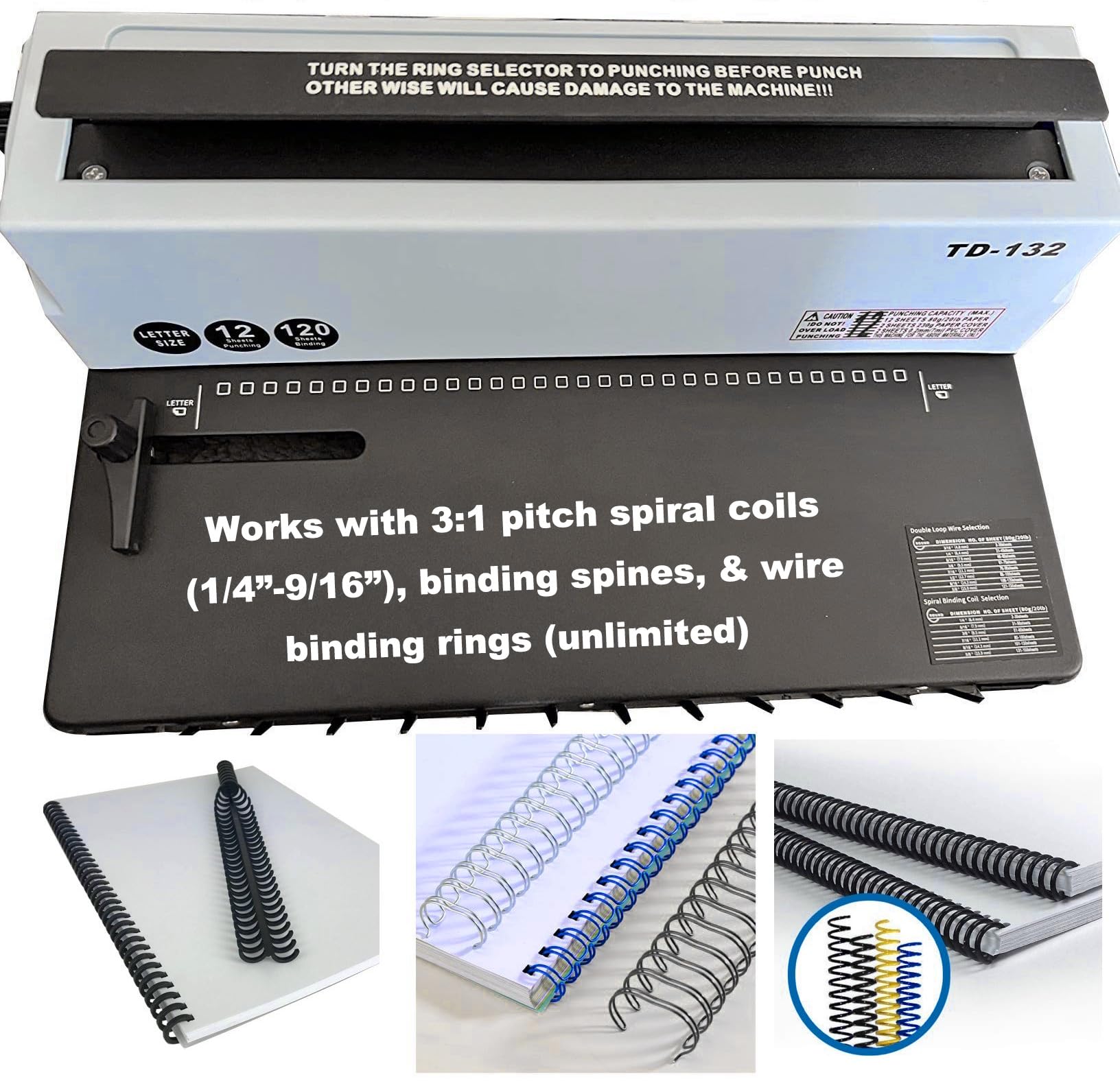 Premium Spiral Binding Machine - Manual Coil Binder for 12 Sheet Punching & 120 Sheet Binding (TD-132) | Perfect for Office Documents, School Projects, and DIY Bookbinding