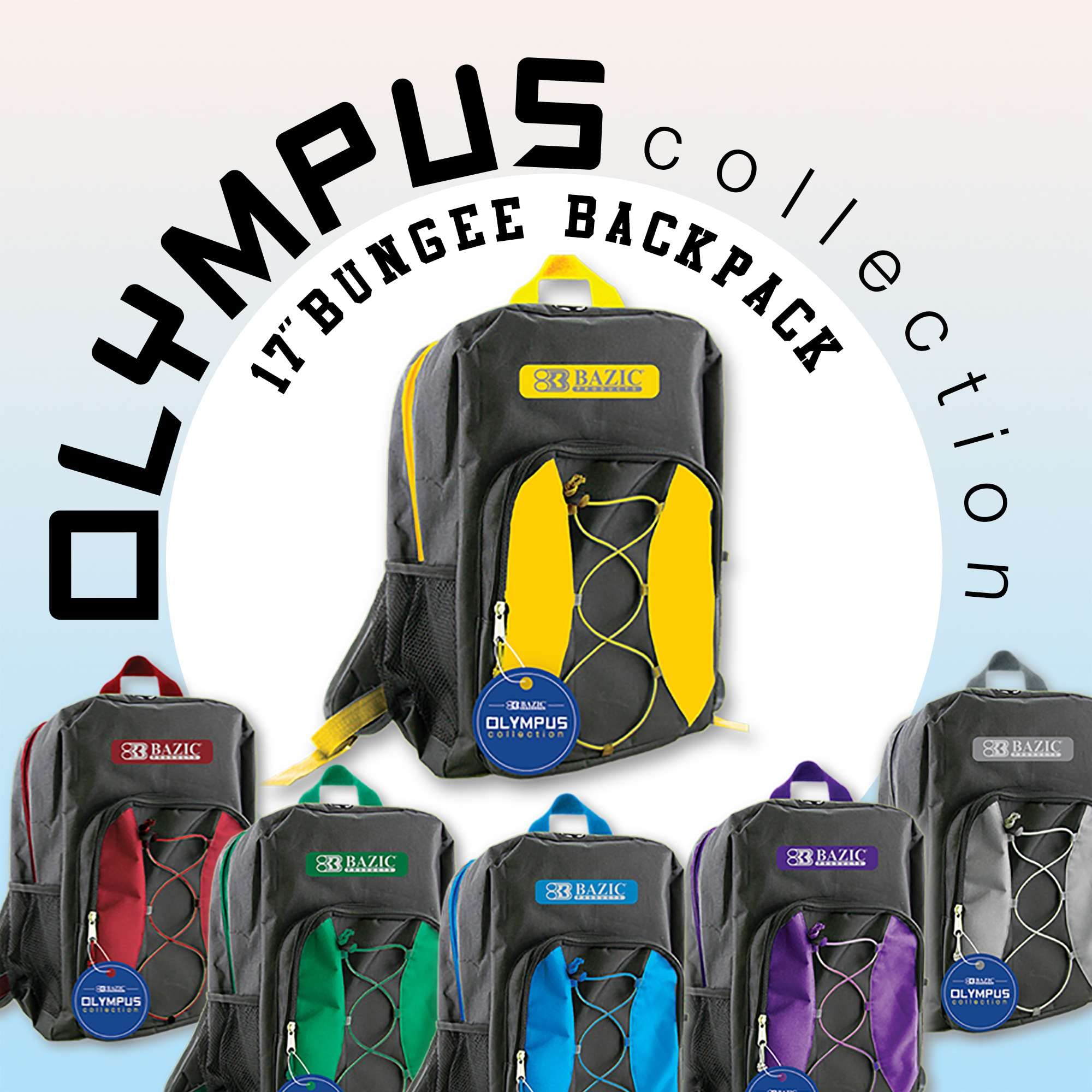 BAZIC 17 Inch Lightweight School Backpack with Padded Back & Adjustable Straps - 6 Pack Multi-Colored Backpacks for Students, USB Charging Port & Headphone Jack - Perfect for School, College, Travel & Daily Commute