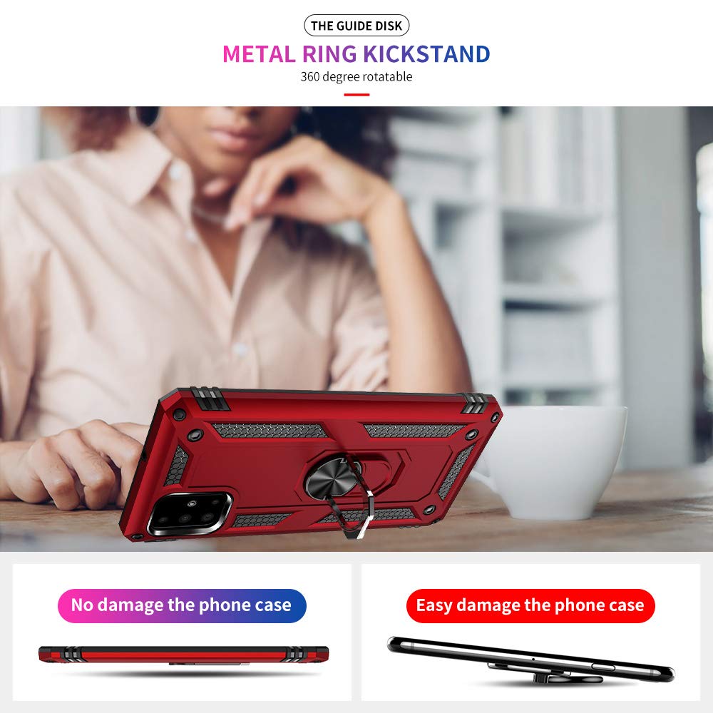 Samsung Galaxy A71 5G Case with Screen Protector - Military Grade Shockproof Phone Cover with Ring Stand, Compatible with Samsung A71 5G (Red) - Perfect for Outdoor Activities, Travel & Daily Protection