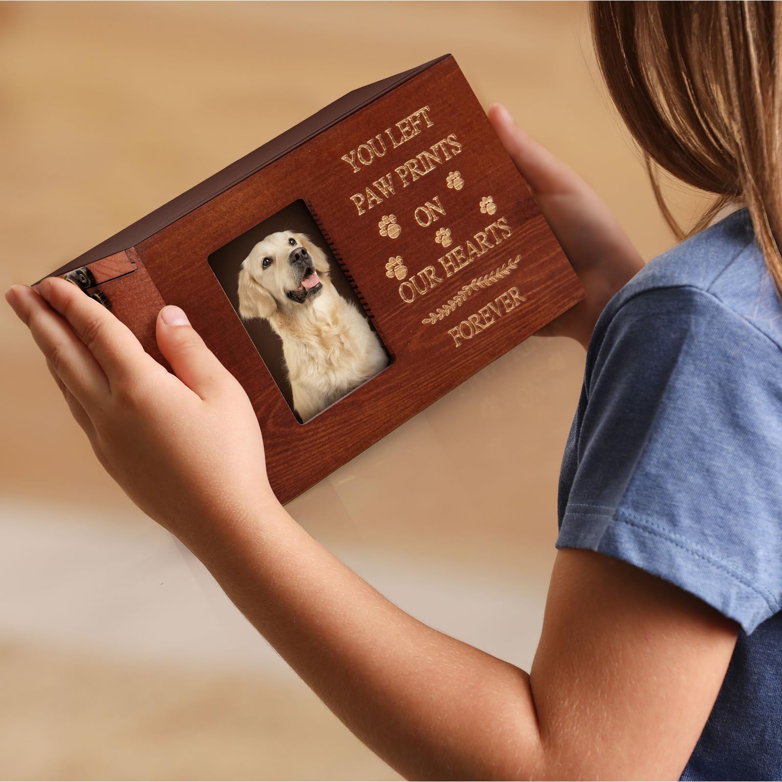 Wooden Pet Urn with Photo Frame - Memorial Keepsake for Cats & Dogs - Sympathy Gift for Pet Loss