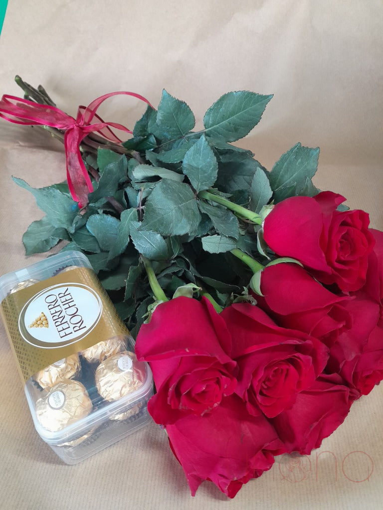 Luxury Roses and Ferrero Chocolates Gift Set - Premium Valentine's Day, Anniversary & Romantic Occasion Present