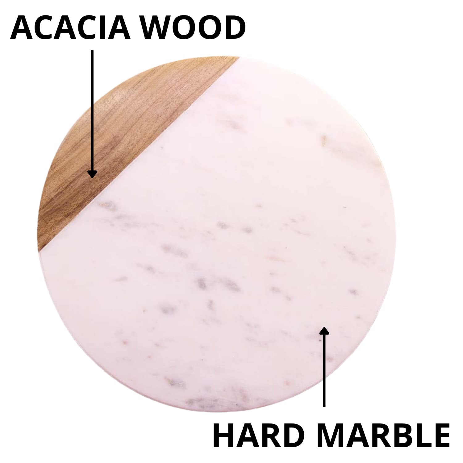 Premium Acacia Wood Cheese Board with White Marble Inlay - 10 Inch Round Charcuterie Serving Tray for Cheese, Meats, Fruits & Crackers | Elegant Cutting Board & Appetizer Platter for Dinner Parties, Wine Tasting & Holiday Entertaining