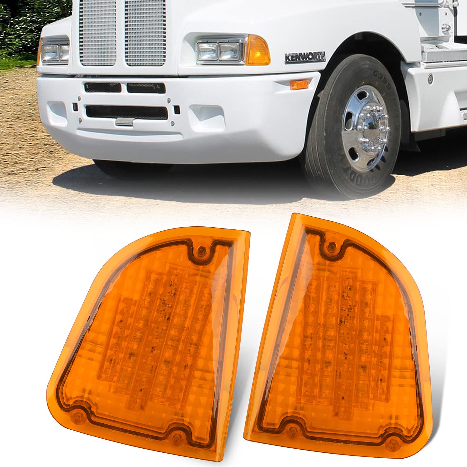 Amber LED Front Turn Signal Lights for Kenworth T600 T660 K300 T300 T330 - Pair with 1157 Plug (LH & RH) - Durable Replacement for Parking Corner Lights - Perfect for Truck Upgrades & Nighttime Safety