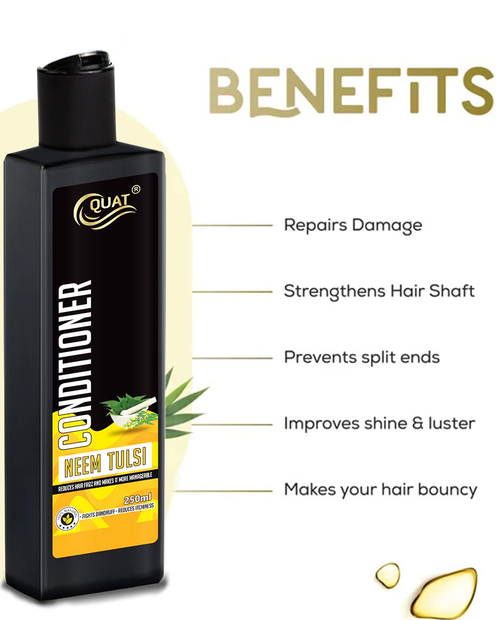 QUAT Neem Tulsi Hair Conditioner – Nourishing & Repairing for Long, Lifeless Hair – Adds Shine & Strength – 250ml – Ideal for Damaged Hair & Split Ends – Perfect for Daily Use & Salon-Like Results