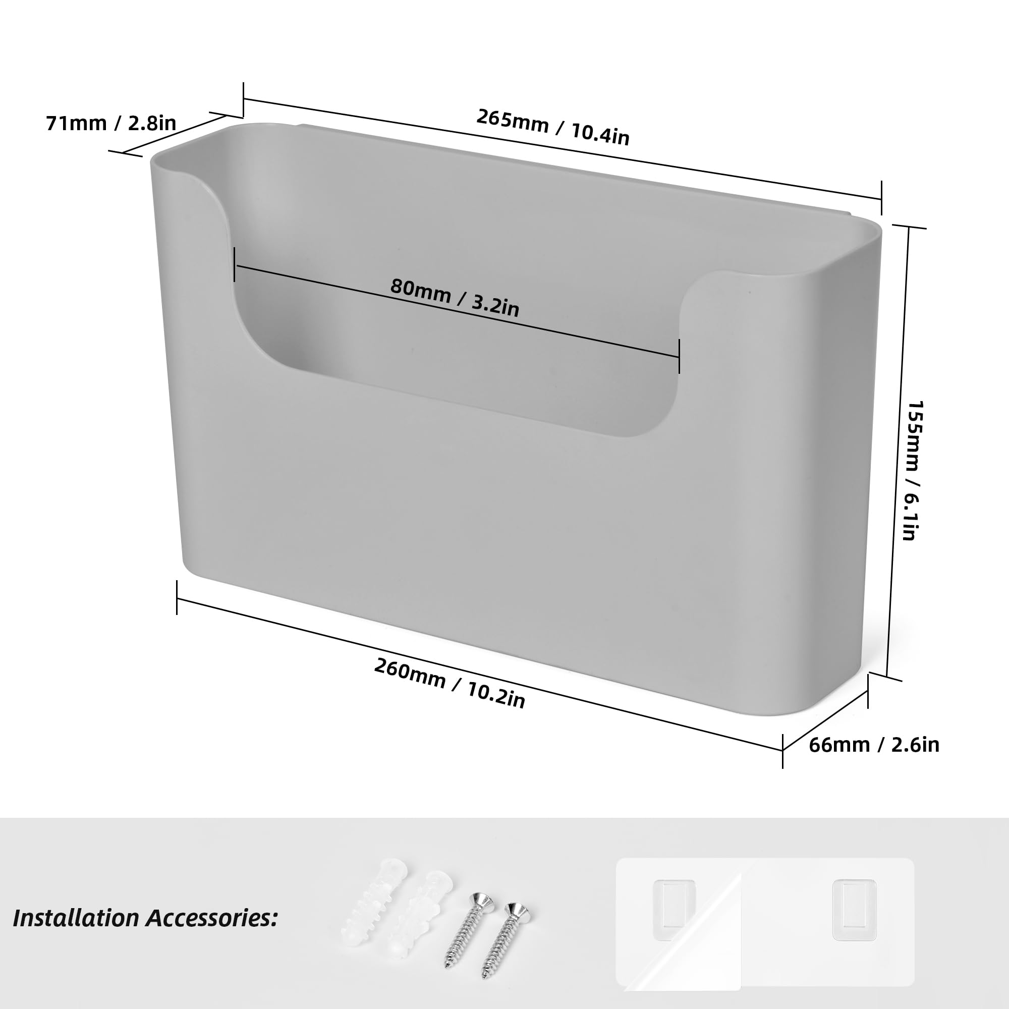 JOMOLA No Drill Wall Mount File Organizer - Adhesive File Holder for Mail, Magazines & Office Documents - Gray Plastic Door Mount Wall Pocket with Strong Adhesive Pad (1 Pack) - Perfect for Home Office, Dorm Room & Small Space Organization