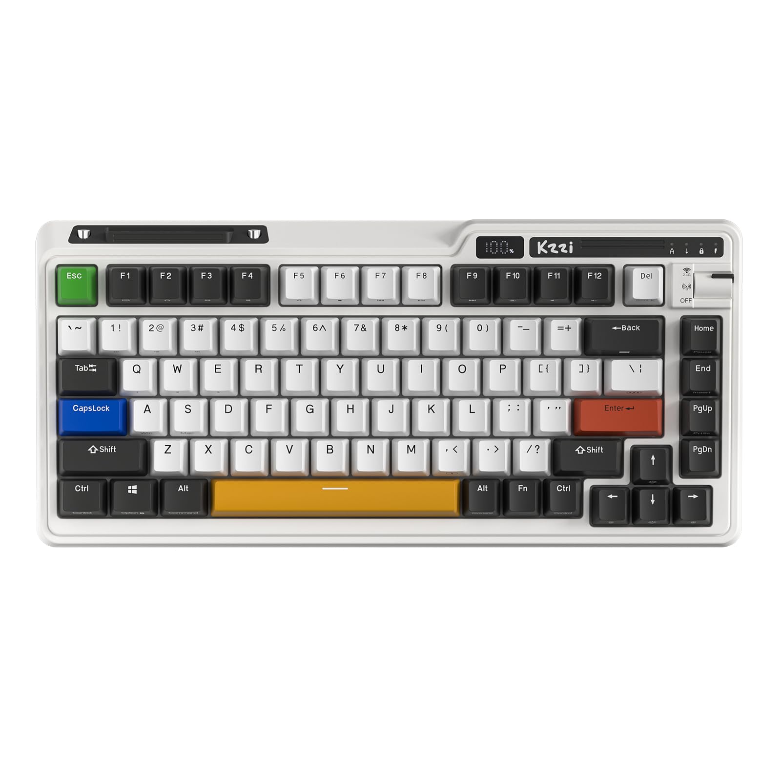 K75 PRO RGB 75% Wireless Mechanical Gaming Keyboard - Bluetooth 5.0/2.4G/USB-C Triple Mode, Hot-Swappable 82 Keys with Knob & Power Display, Custom Tactile Switches (Black/White) - Perfect for Esports, Office Work & Typing Enthusiasts