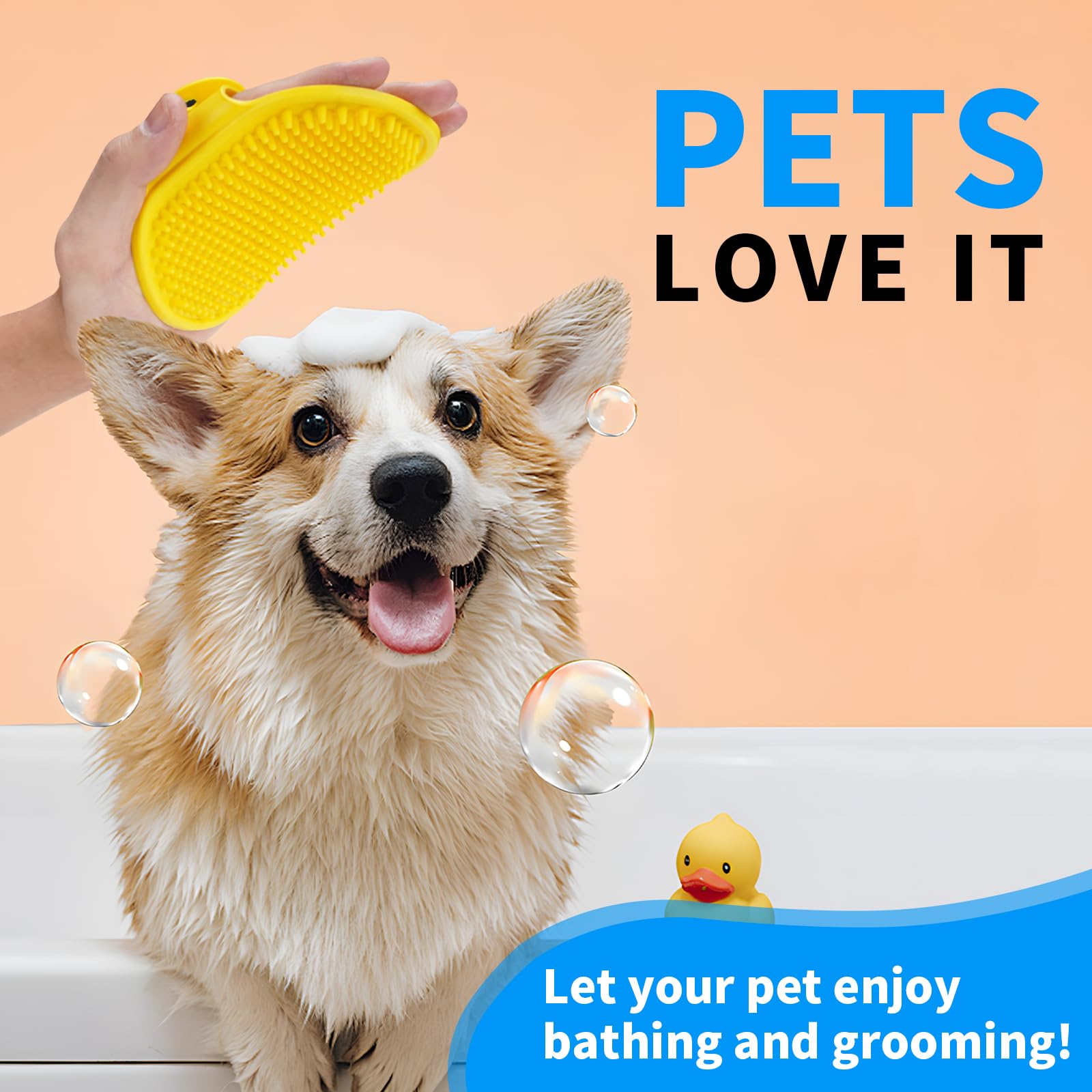 Premium Dog Bath Brush Set - 2pcs Adjustable Loop Handle Grooming Brush for Short & Long Hair Dogs & Cats, Tapered Brush Head (Blue + Green) | Ideal for Bath Time, Shedding Control & Relaxing Massage at Home or Pet Salon