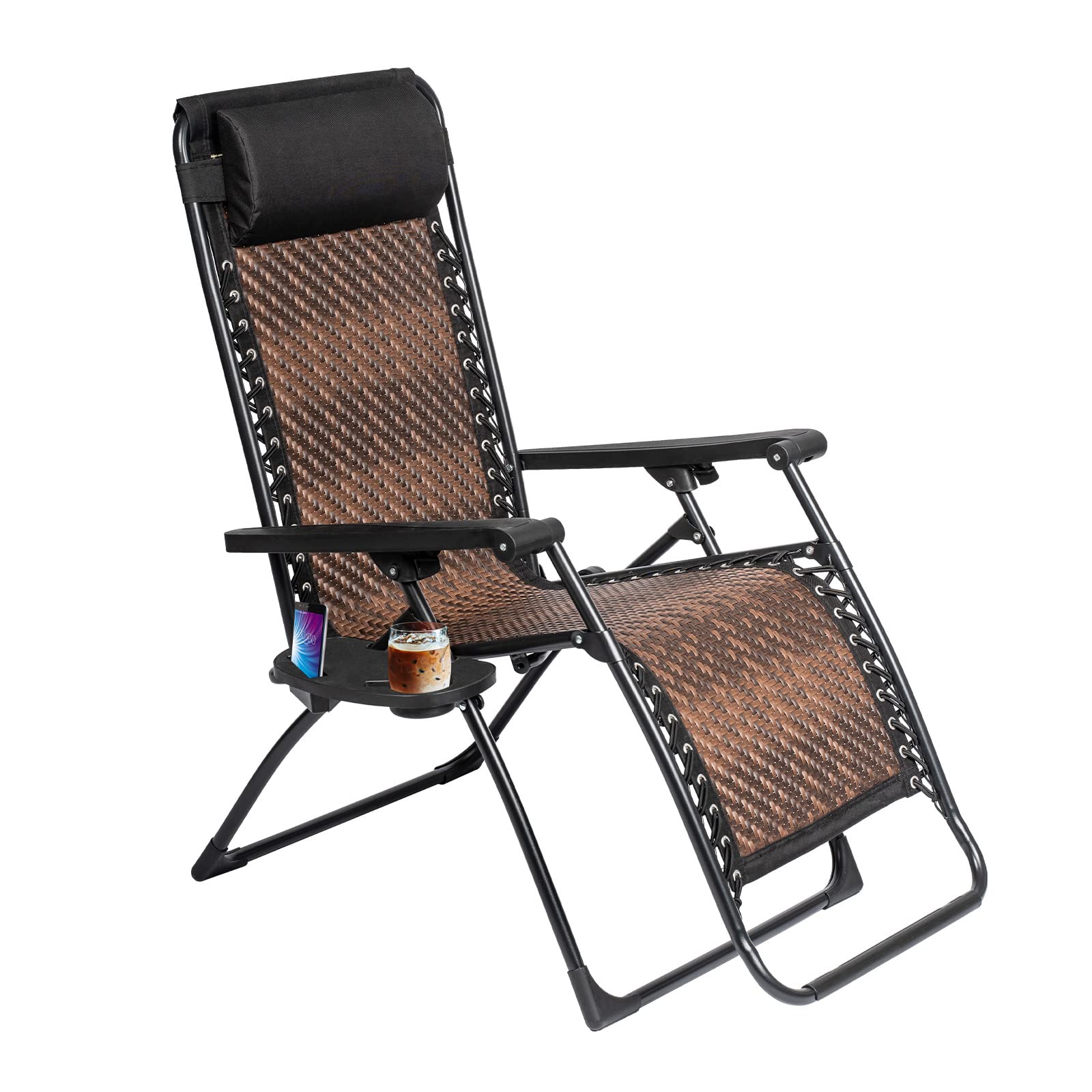 **Incbruce Zero Gravity Folding Recliner Chair - Adjustable Patio Lounge Chaise with Cup Holder & Pillow, Outdoor Wicker Rattan Furniture for Poolside, Beach, Yard, Garden, and Camping (Brown)**    *Optimized for Google SEO with keywords like 