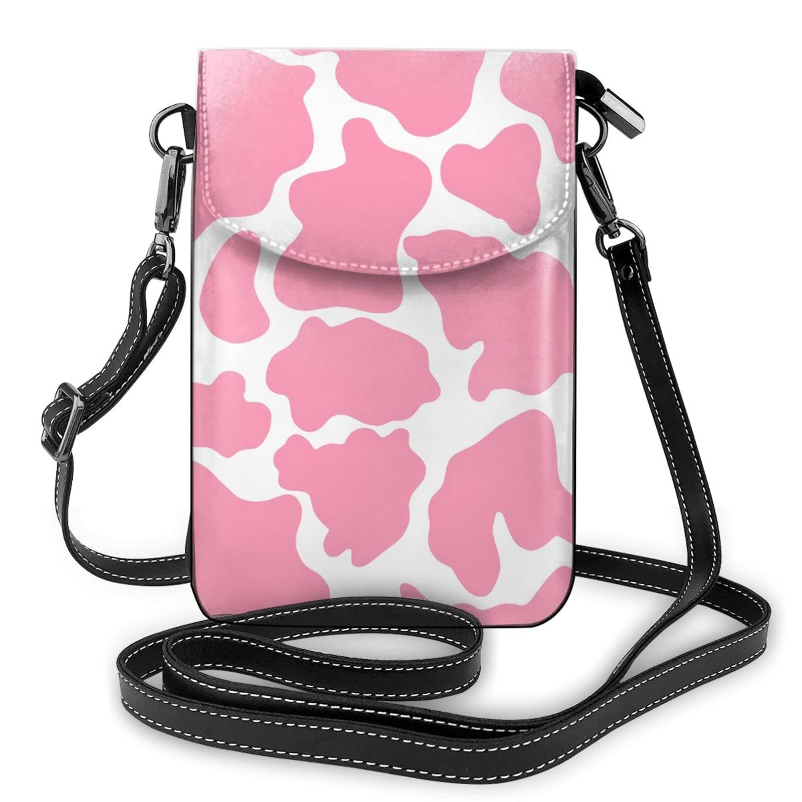 Pink Cow Print Crossbody Phone Purse for Women - PU Leather Small Shoulder Bag & Wallet - Perfect for Everyday Use, Travel, and Shopping