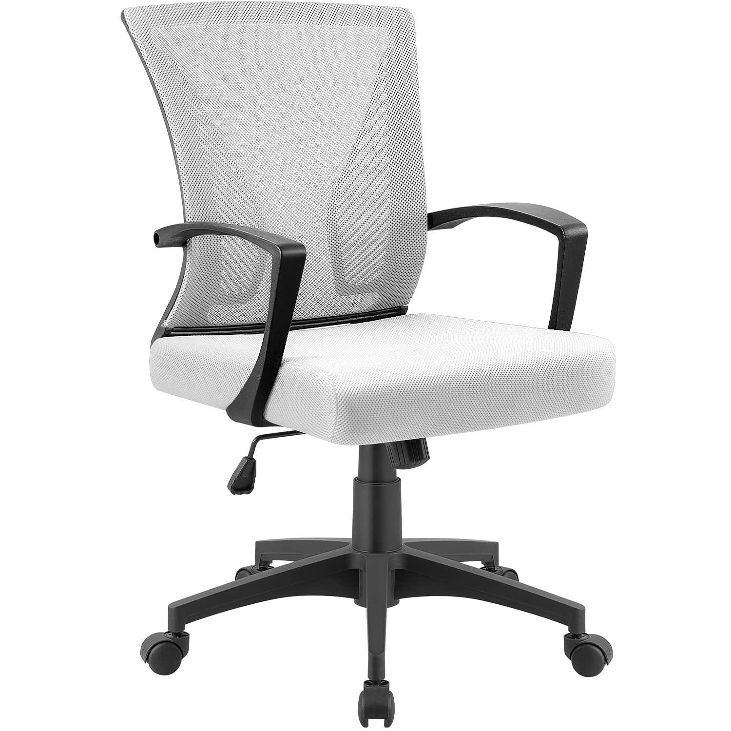 Ergonomic Mesh Office Chair with Lumbar Support - Mid Back Swivel Rolling Computer Desk Chair for Home & Office, Adjustable Armrests (White) - Perfect for Long Work Hours, Gaming & Remote Work