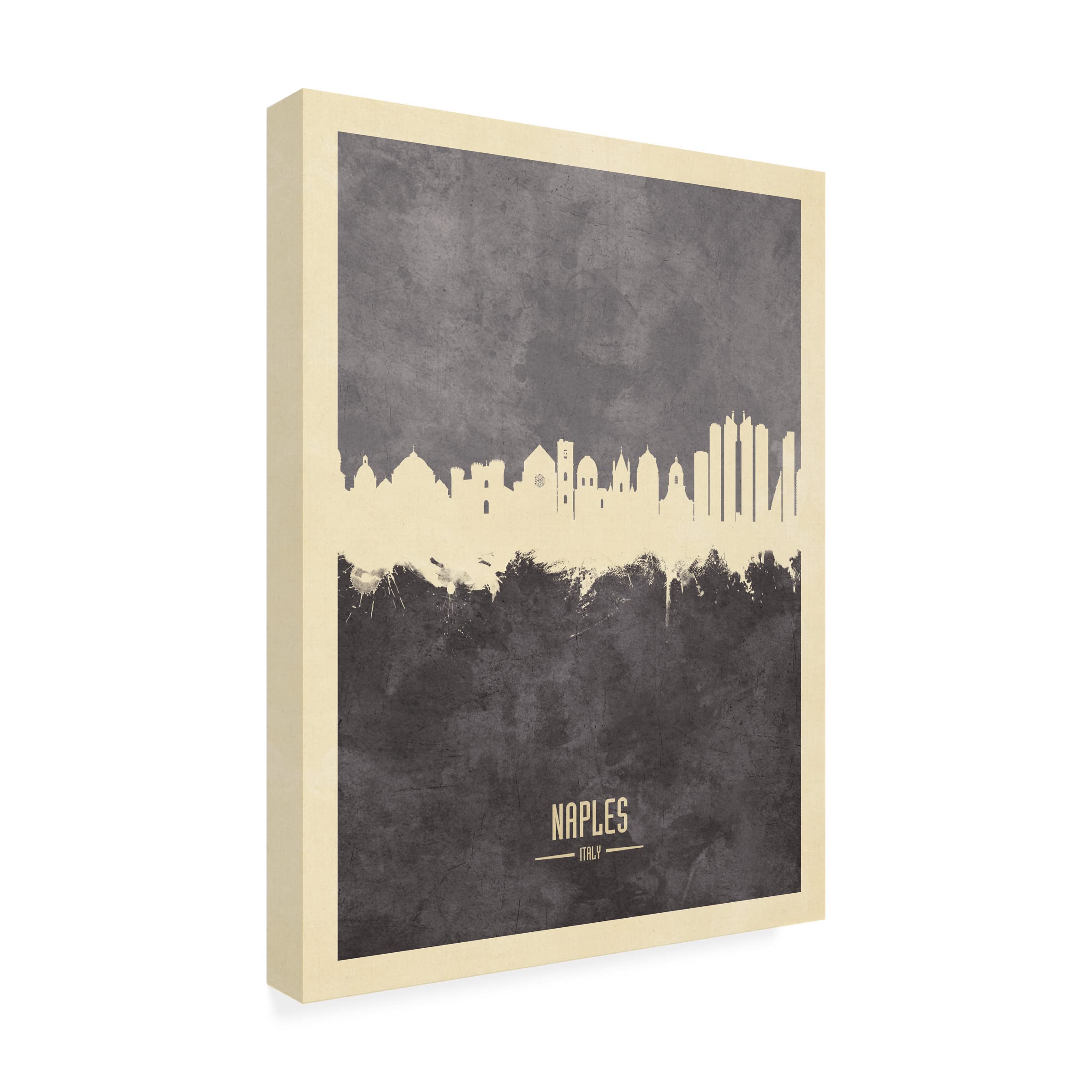 Michael Tompsett 'Naples Italy Skyline Gray' Canvas Wall Art Print - Modern Home & Office Decor for Living Room, Bedroom