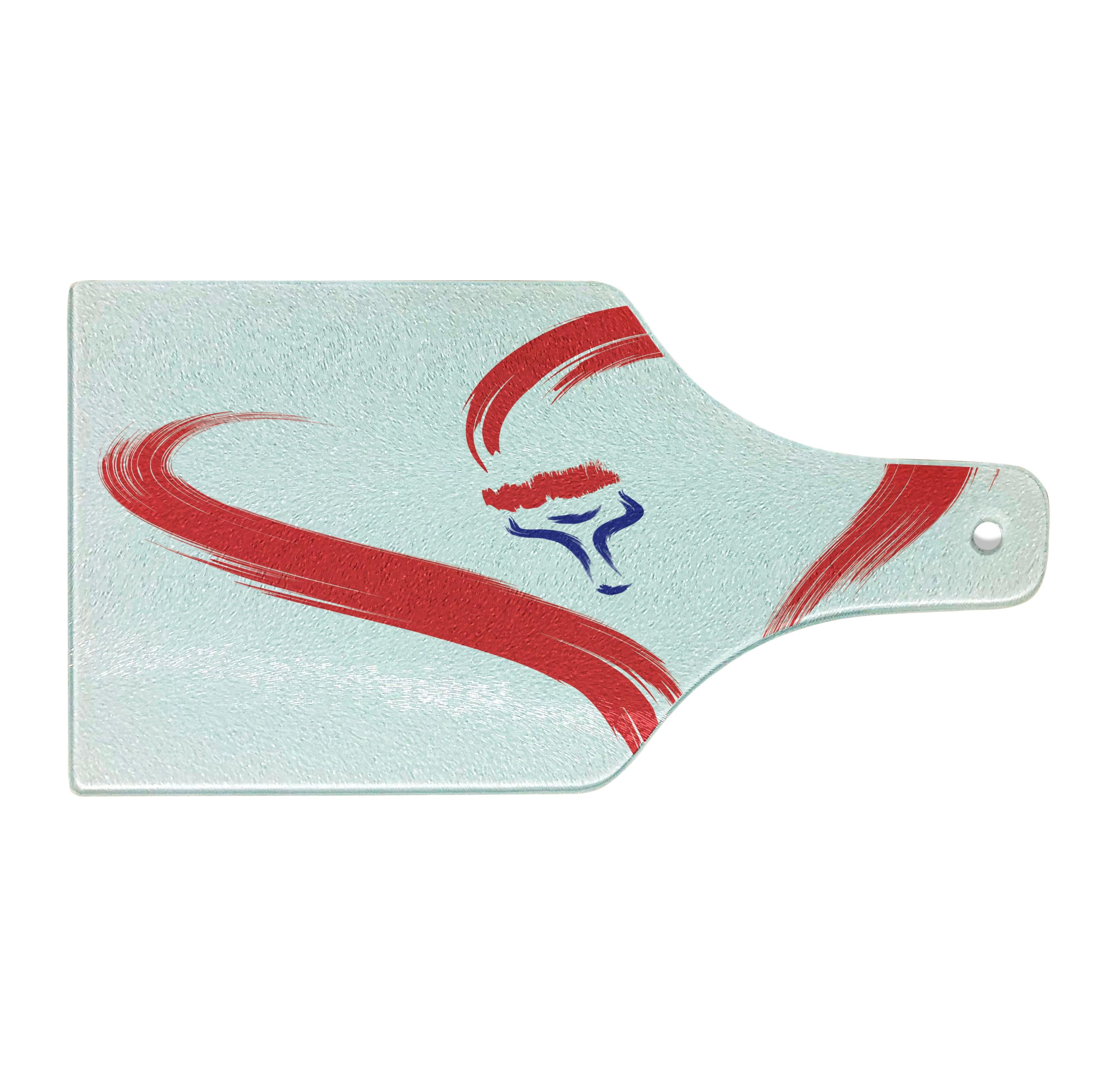 Ambesonne Love Heart Cutting Board - Romantic Brush Drawing Heart Symbol, Tempered Glass Serving Board for Kitchen & Dining - Unique Wine Bottle Shape, Red Blue White Design - Perfect for Valentine's Day Gifts, Anniversary Presents & Couples Cooking Together
