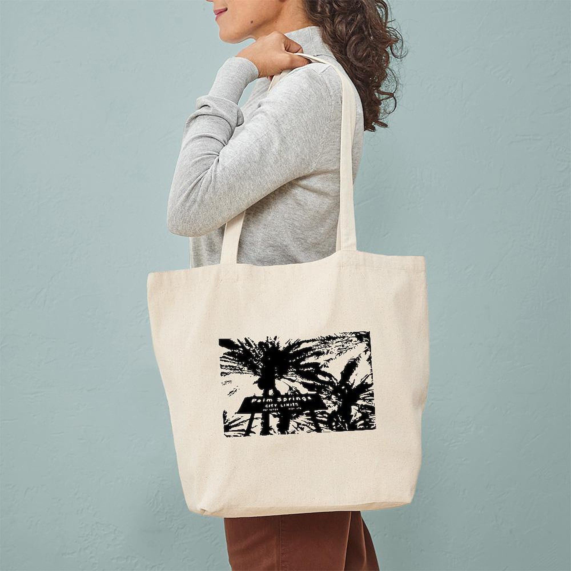 Palm Springs Sign Tote Bag - Black & White Natural Canvas Reusable Shopping Bag for Groceries, Beach, Work & Travel