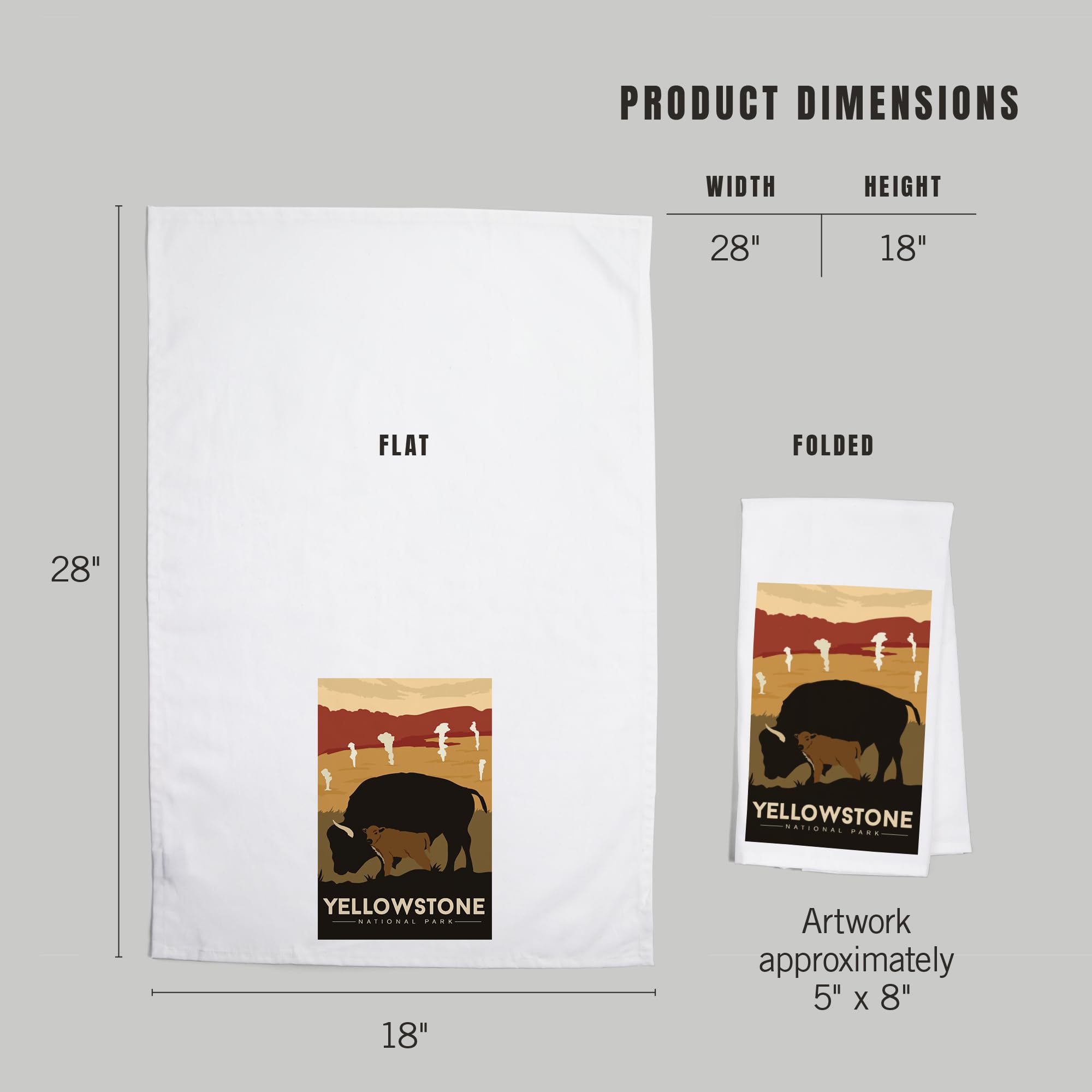 Lantern Press Yellowstone National Park Bison and Calf Tea Towel - 100% Cotton Decorative Hand Towel for Kitchen & Home Decor - Perfect for Dish Drying, Gift Giving, and Cabin Decor