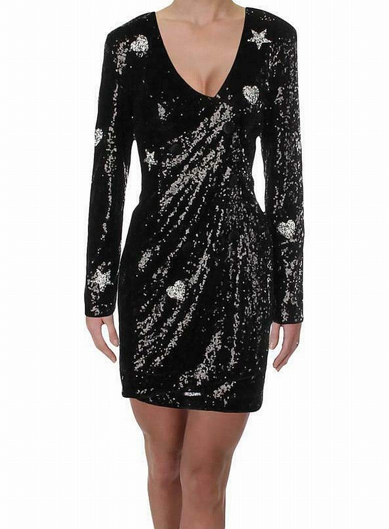 LAUNDRY BY SHELLI SEGAL Women's Sparkling Sequined Metallic Wrap Dress for Cocktail Parties, Evening Events & Special Occasions