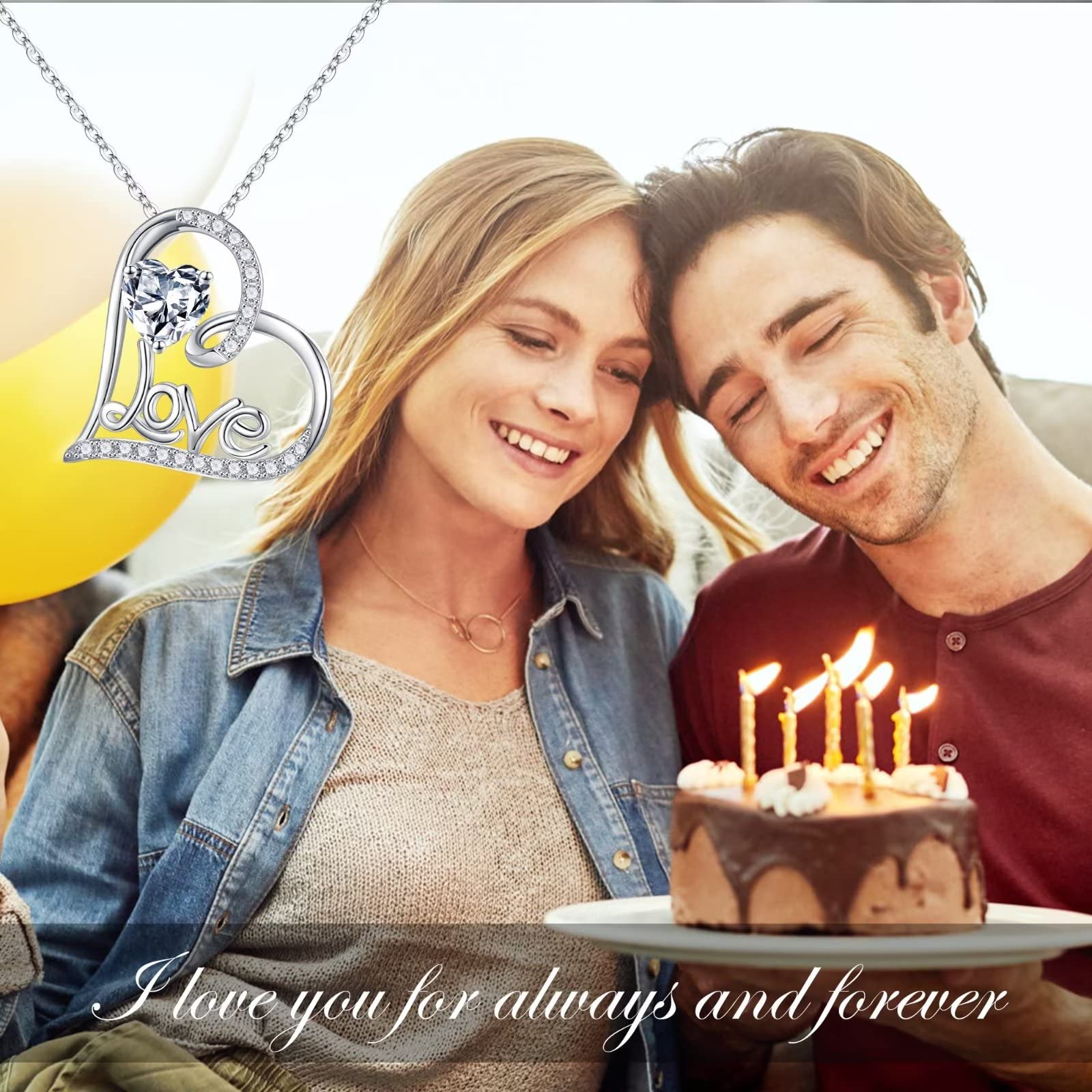 Forever Love 925 Sterling Silver Heart Pendant Necklace with Birthstone - Romantic Anniversary Gift for Women, Wife, Mom, Girlfriend - Perfect for Christmas, Birthday, Valentine's Day & Special Occasions