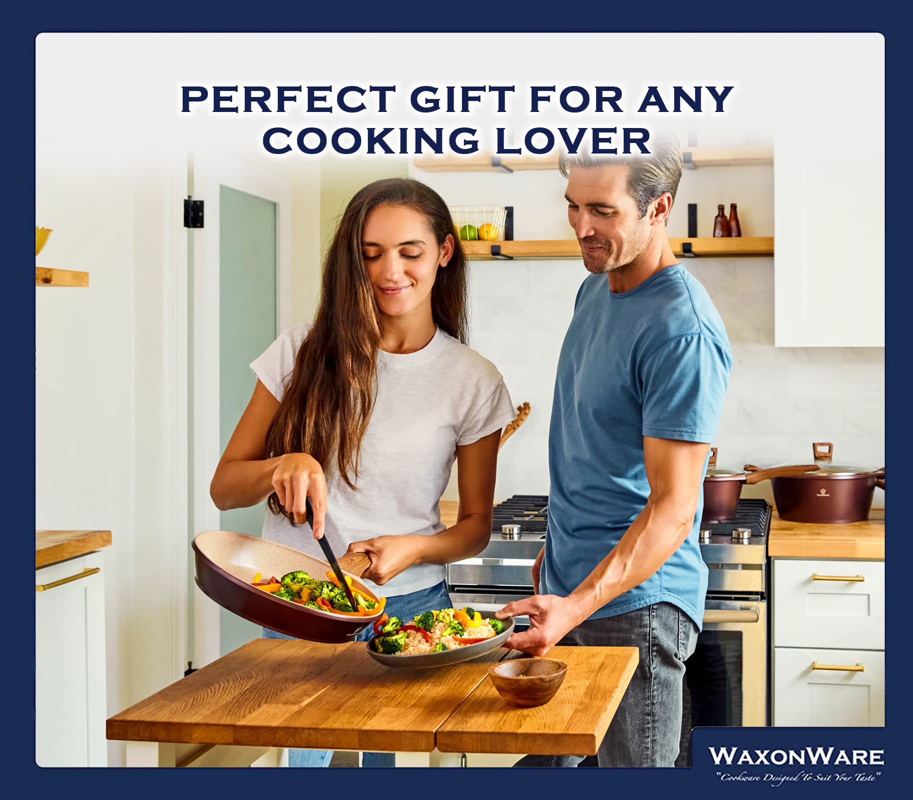 Premium Waxonware 7-Piece Non-Stick Kitchen Cookware Set - German Coated, PFOA & PTFE Free, Dishwasher Safe & Induction Compatible - Perfect for Sauteing, Frying & Everyday Cooking (Marbellous Design)
