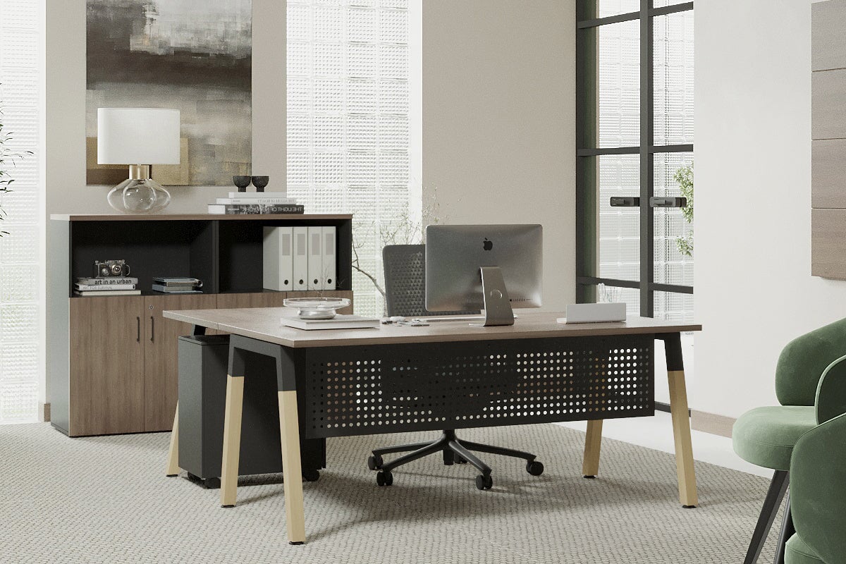 Quadro A Legs L-Shaped Corner Office Desk with Wood Legs & Cross Beam [1600L x 1450W] - Perfect for Home Office, Gaming Setup & Workspace Organization
