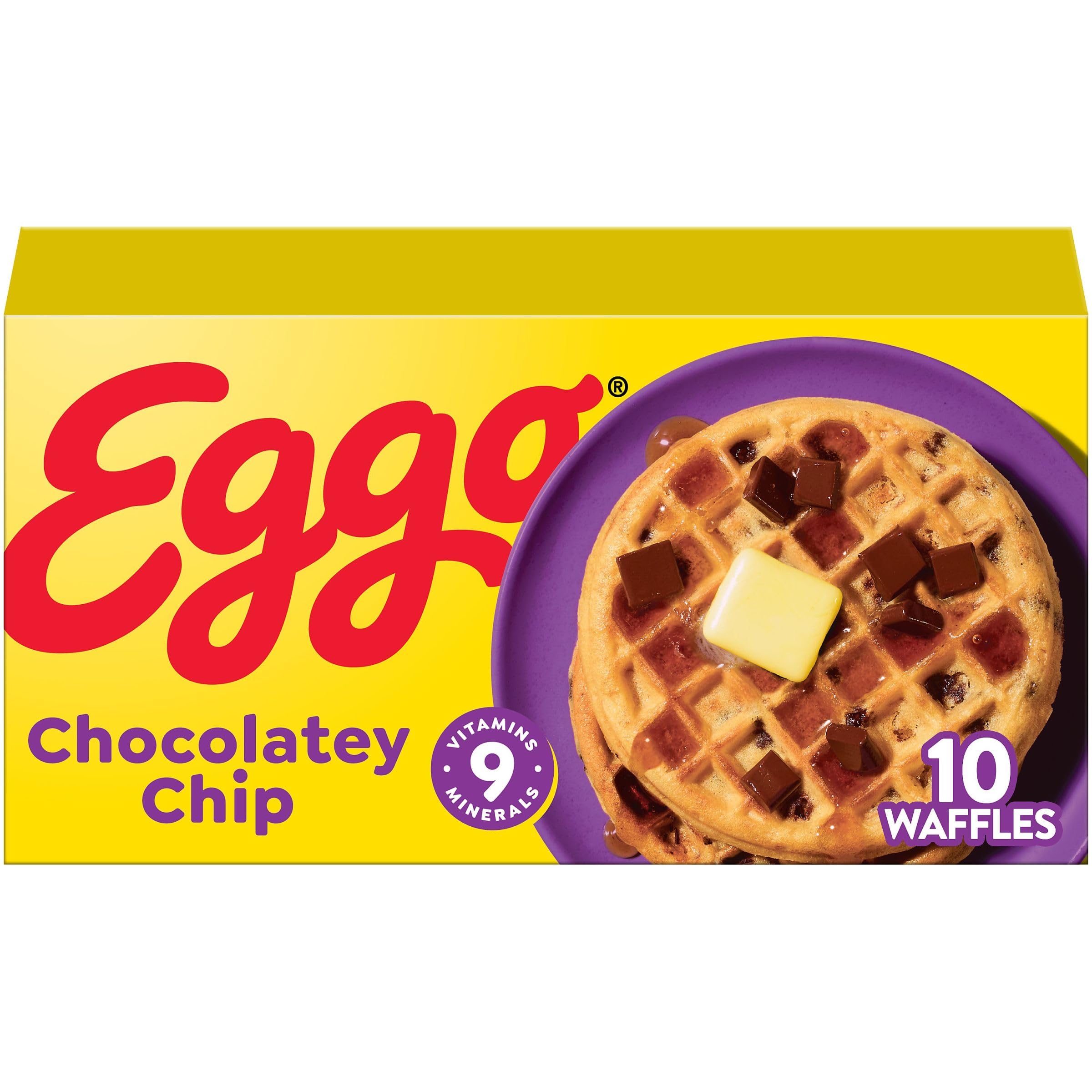 Eggo Frozen Waffles Chocolate Chip - 10 Count (12.3oz) | Quick Breakfast Food for Kids & Adults | Perfect for Busy Mornings, School Lunches & On-the-Go Snacks