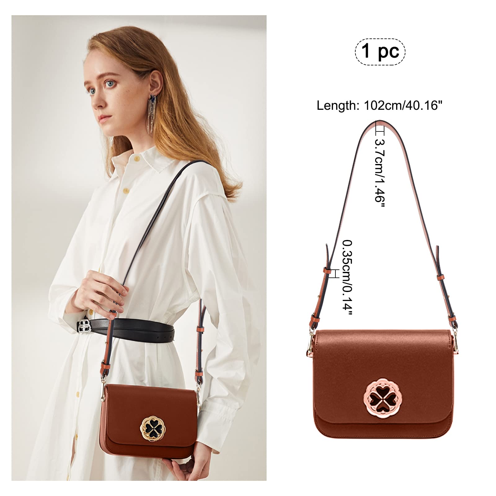 CHGCRAFT 40 Inch Adjustable Leather Bag Strap - Premium Genuine Leather Shoulder Strap with Alloy Swivel Clasps - Fits Handbags, Shoulder Bags & Crossbody Purses (Saddle Brown, 1.45