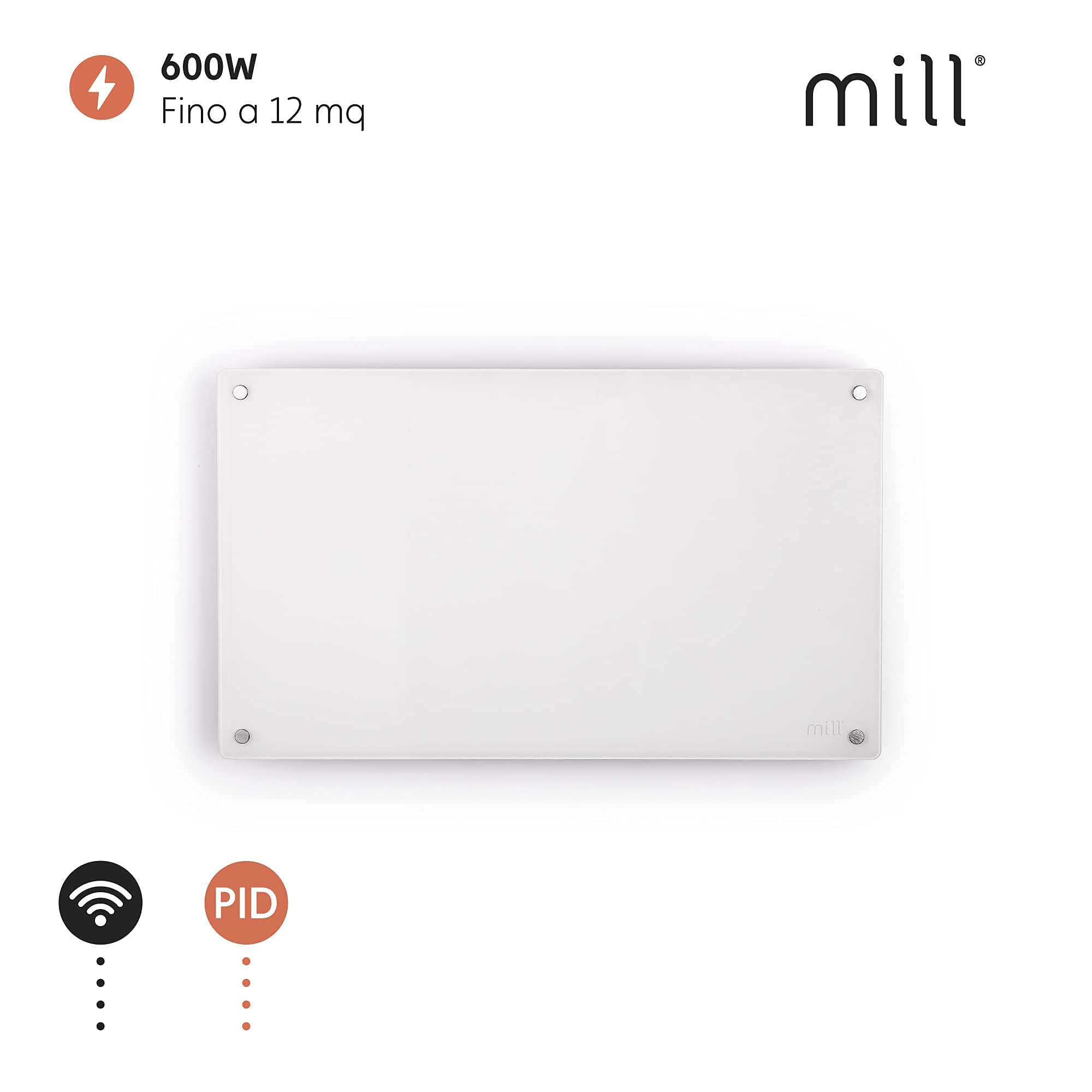 MILL GLASS GL600WIFI3 600W Wi-Fi Electric Space Heater with Glass Design - White | Smart Home Heating for Bedroom, Office & Indoor Use