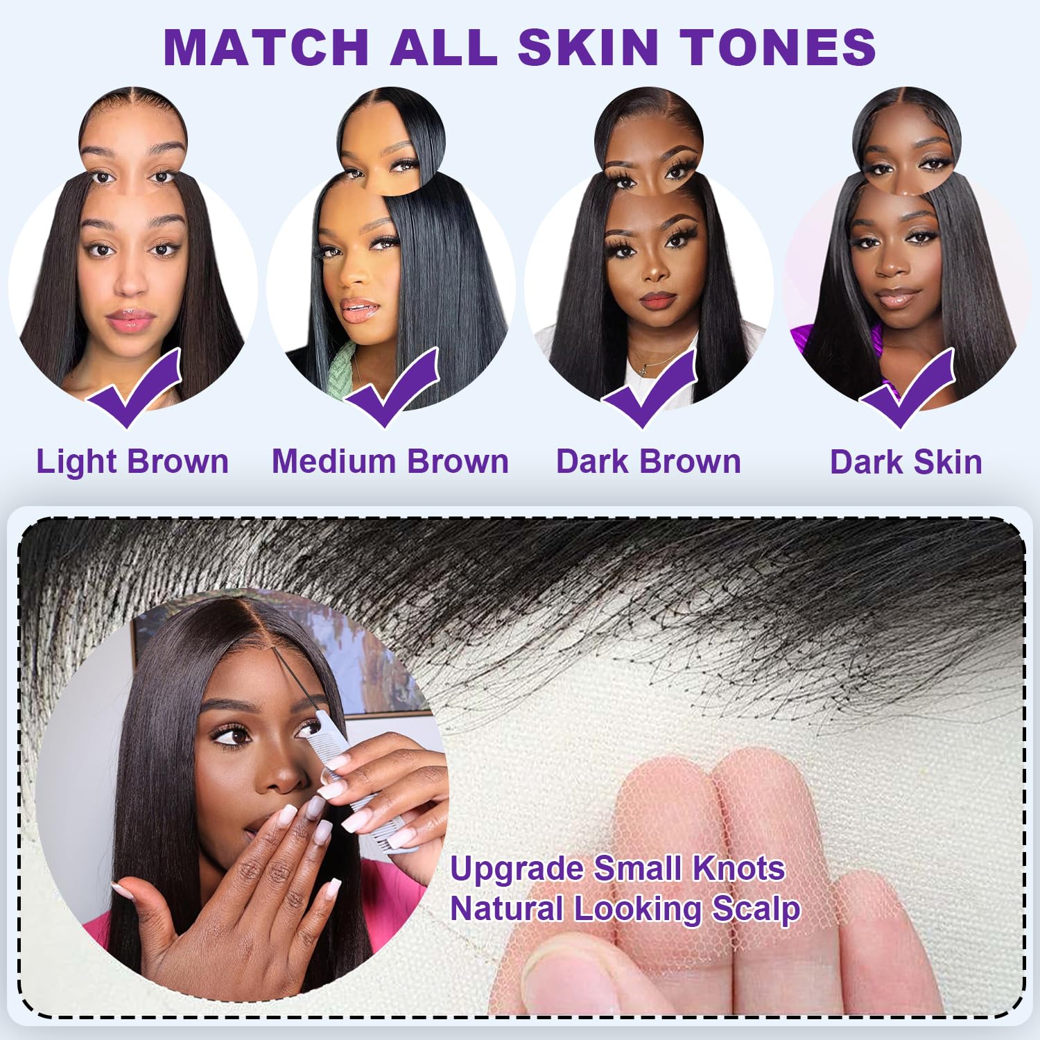 250% Density 6x4 Glueless Human Hair Wig - Pre Plucked, Pre Cut, Skinlike HD Straight Lace Closure - 100% Human Hair Wigs for Black Women - 26 Inch Middle Part with Tiny Knots - Perfect for Daily Wear, Special Occasions & Protective Styling